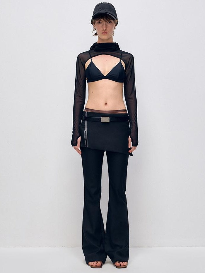 RUN TO THE FUTURE Low Waist Zip Slim Minimal Microflare Women Classic Black Flare Pants