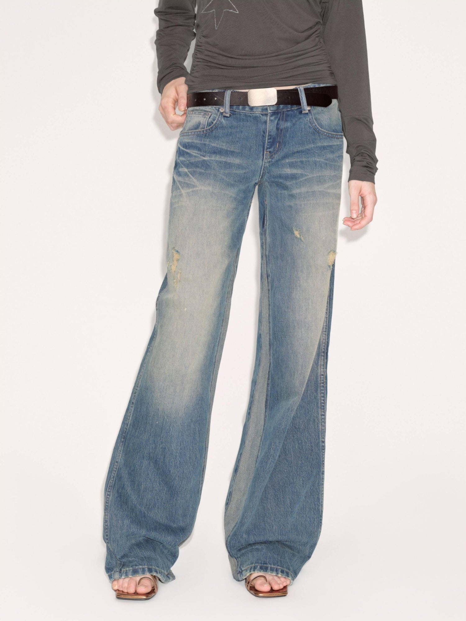 RUN TO THE FUTURE Durable Rigid Vintage Low Rise Women Zip Fly Classic Denim Blue Straight Jeans