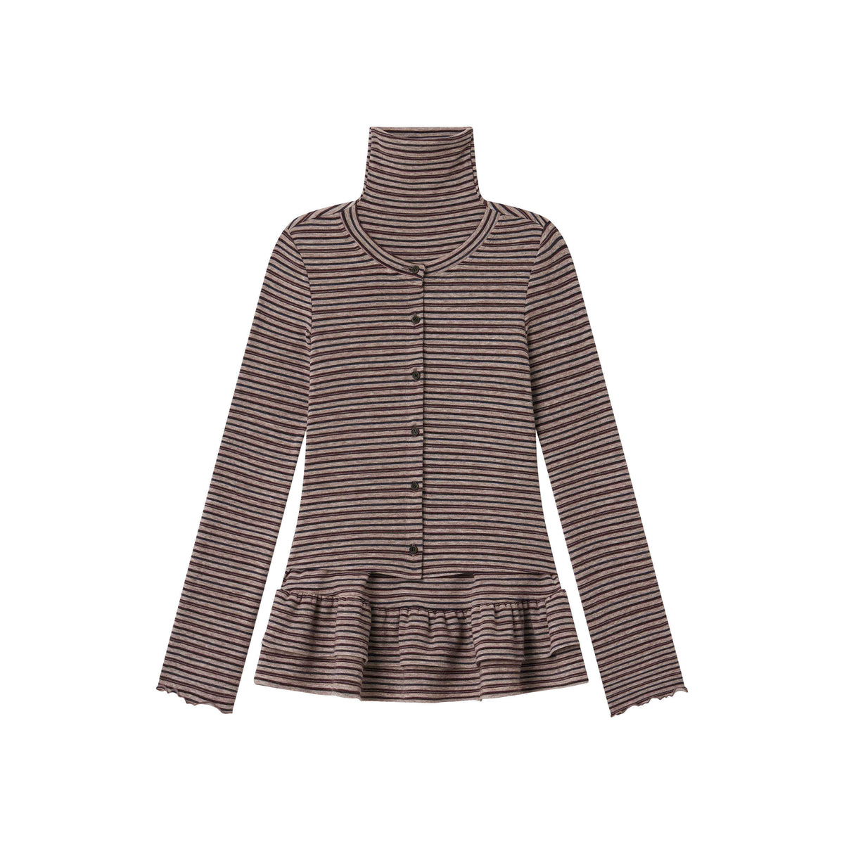 chaoschaos_Striped_High_Neck_Ruffled_Patchwork_Slim_Fit_Women&