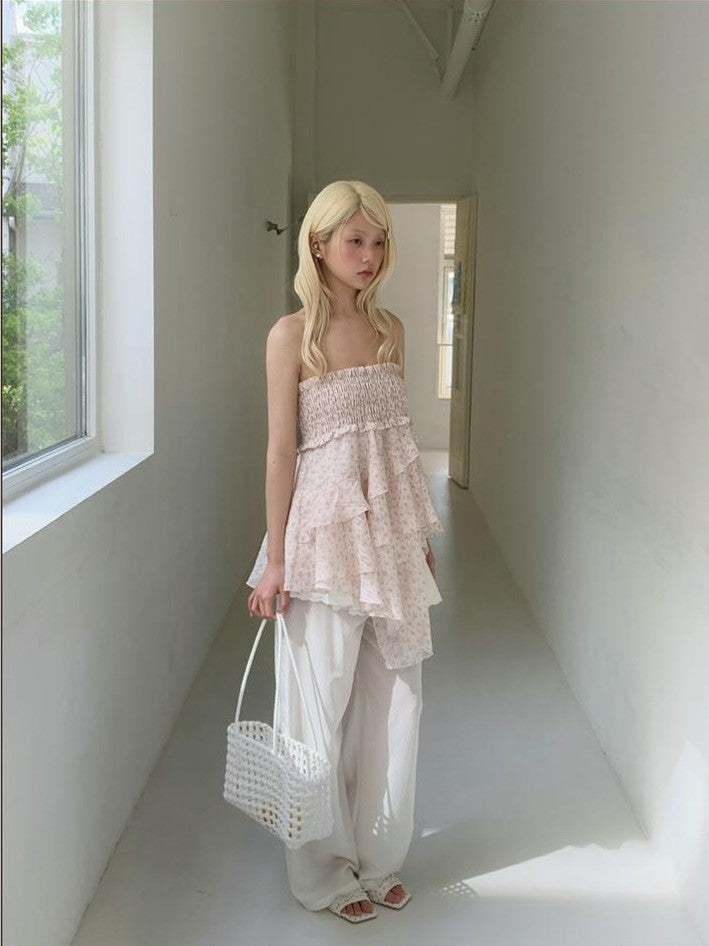 chaoschaos Sweet Floral Ruffle Sleeveless Women&