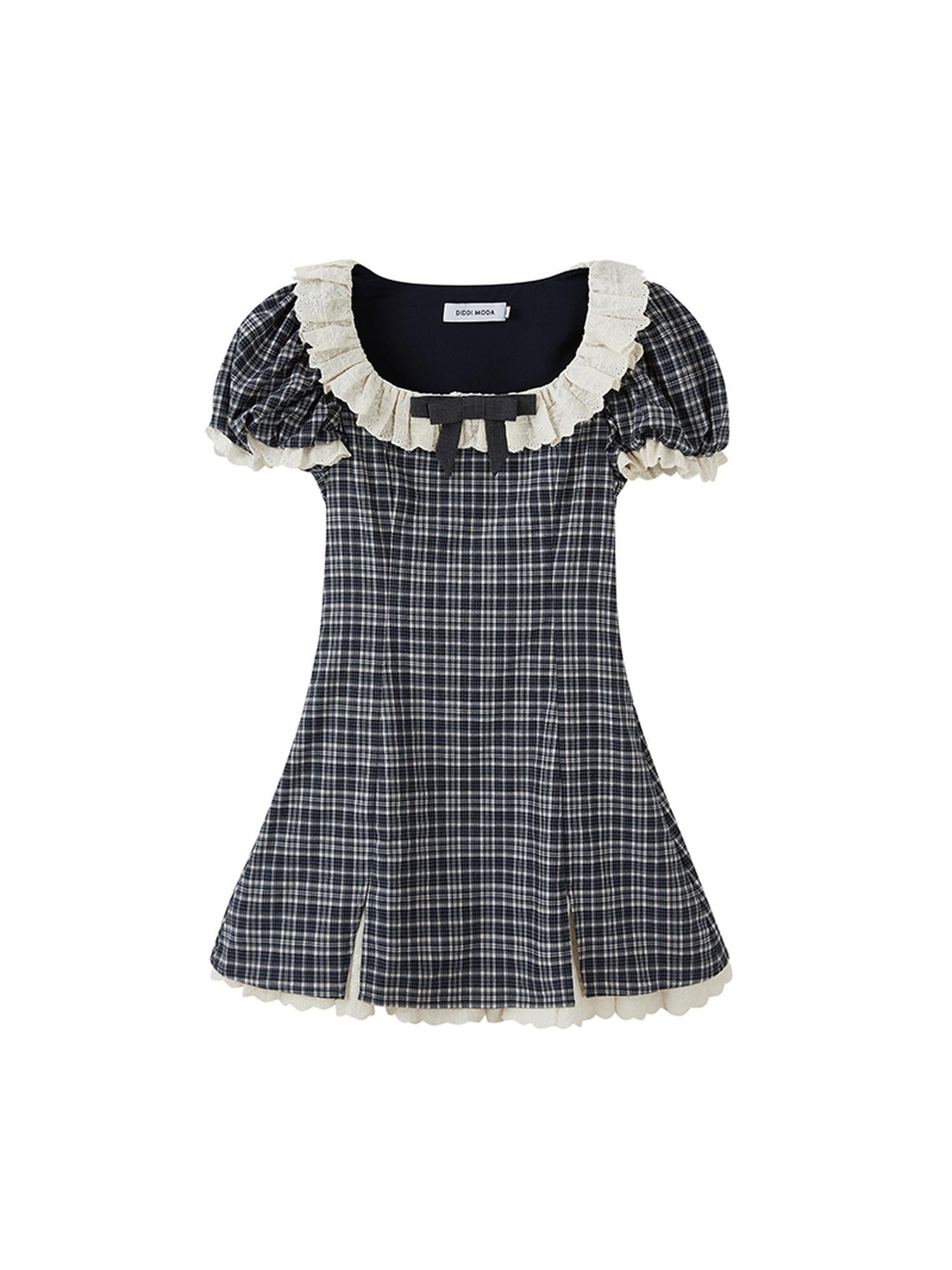 DIDDI MODA Sweet Lace Bow Tiered Mini Dress