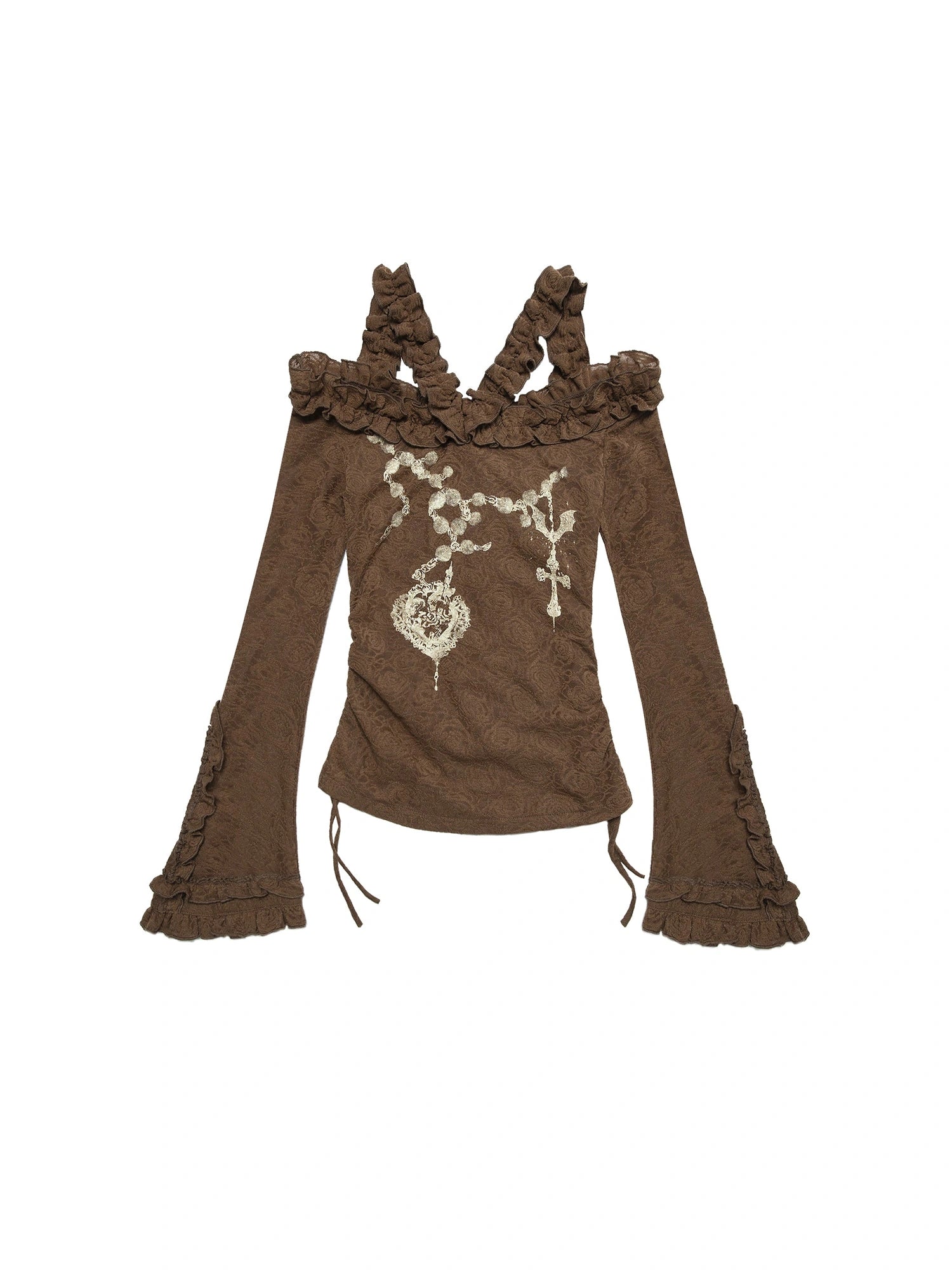 Vintage Reversible Off-Shoulder Bell Sleeve Knit T-Shirt