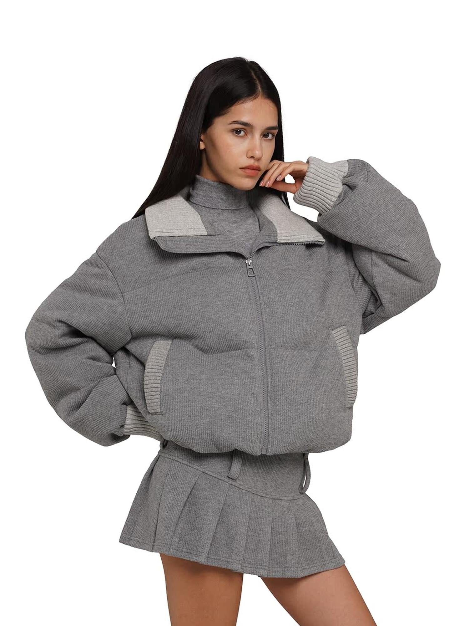 SweetChilling Knitted Cotton Puff Sleeve Coat Pleated Skirt Pants Outerwear