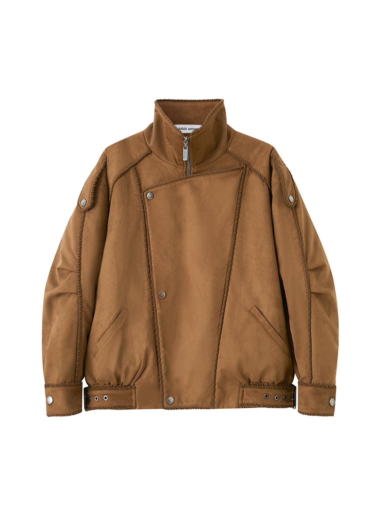 DIDDI MODA Vintage Suede Collar Layered Bomber Jacket