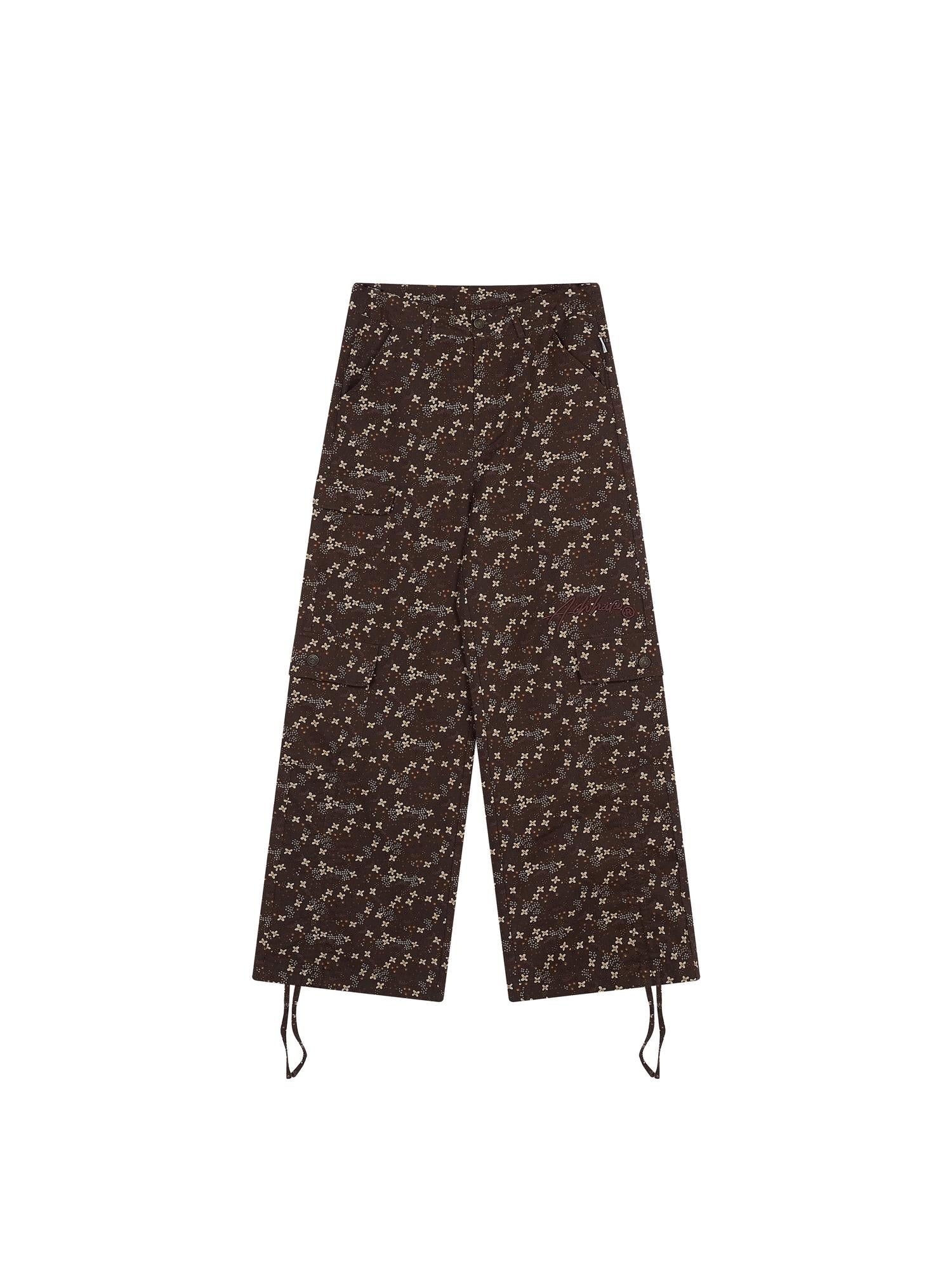 Achihara Chocolate Floral Print Casual Pants