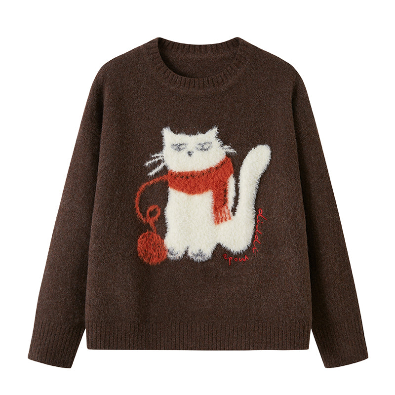 DIDDI MODA Cozy Knit Cat Yarn Cable Sweater
