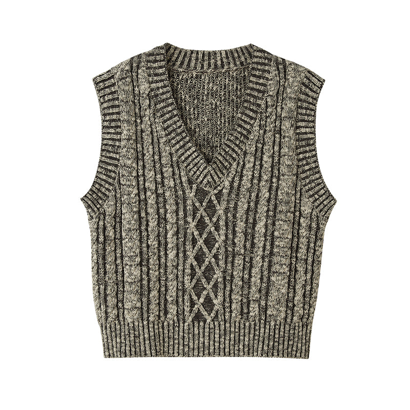 DIDDI MODA Classic Cable Knit V Neck Sweater Vest