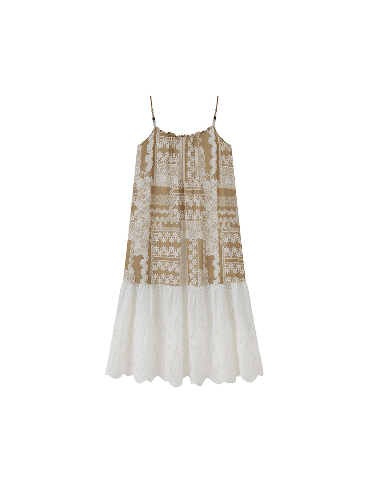 DIDDI MODA Romantic Lace Trim Floral Embroidery A Line Summer Dress