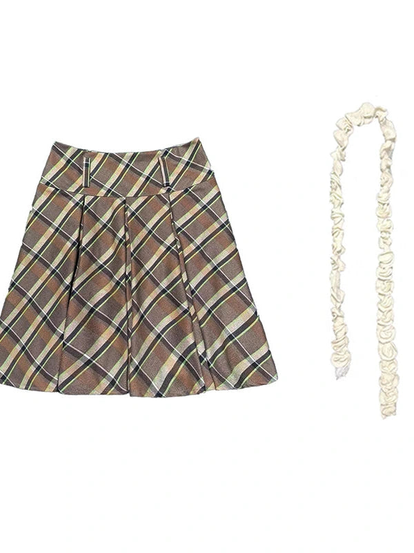 Vintage Plaid Pleated Skirt Short Jk Skirts
