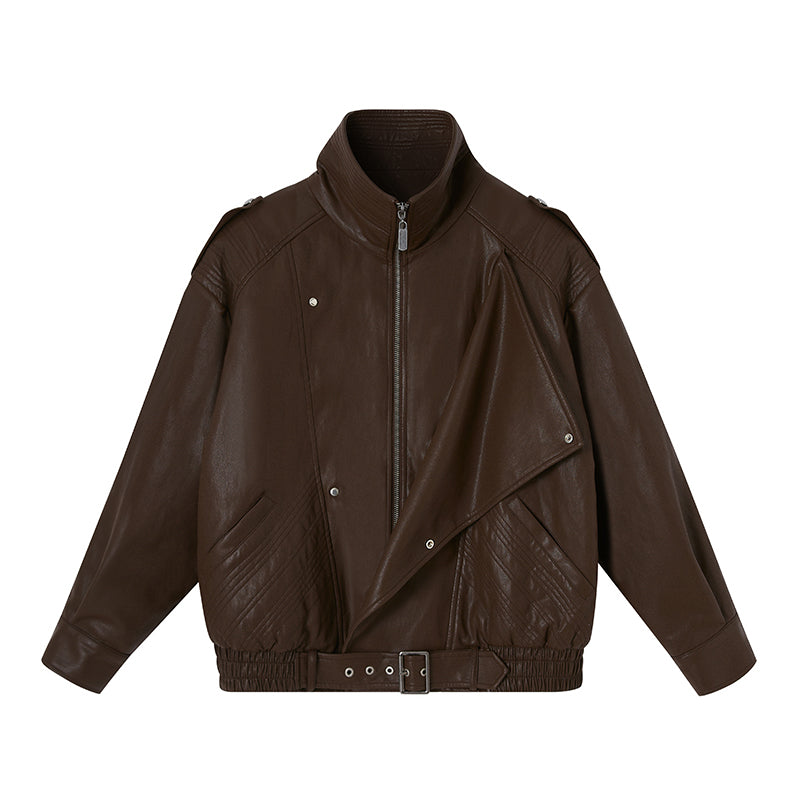 DIDDI MODA Retro Quilted Pu Biker Jacket With Oversize Collar