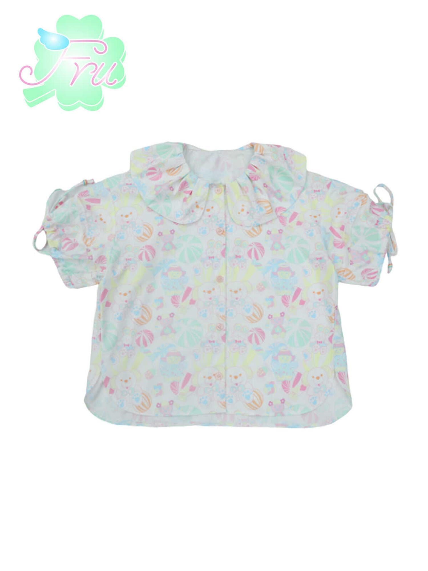Frufru Gulu Summer Candy Print Cute Peter Pan Collar Girls Blouse
