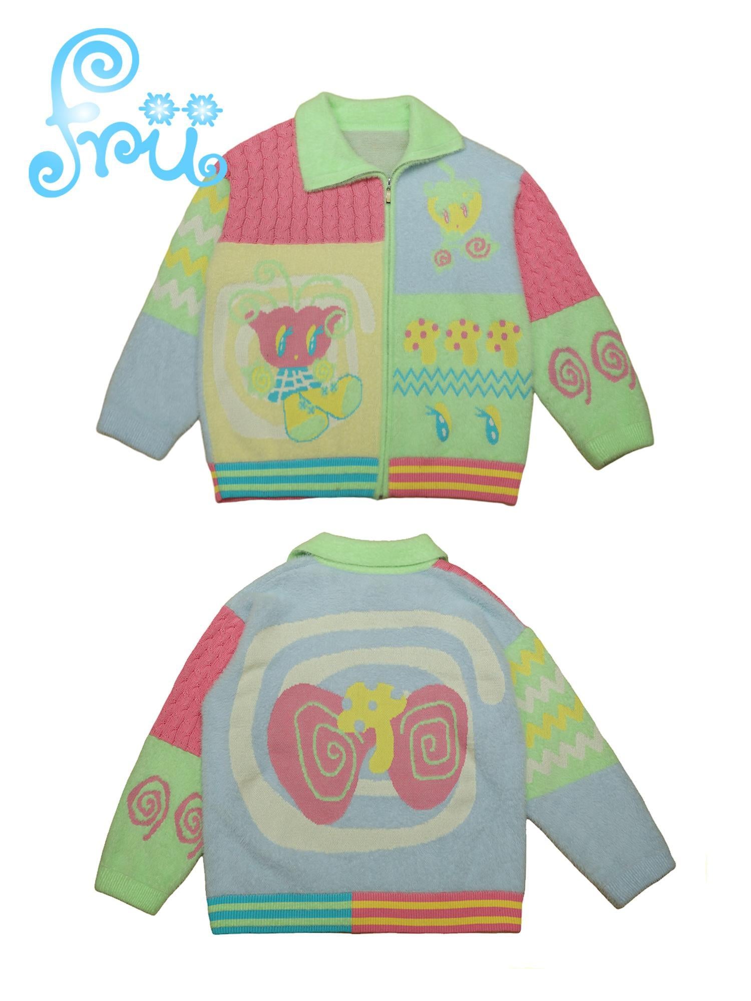 Frufru Gulu Frufru Gulu Snow Farm Cute Colorful Cardigan Jacket For Winter Girls