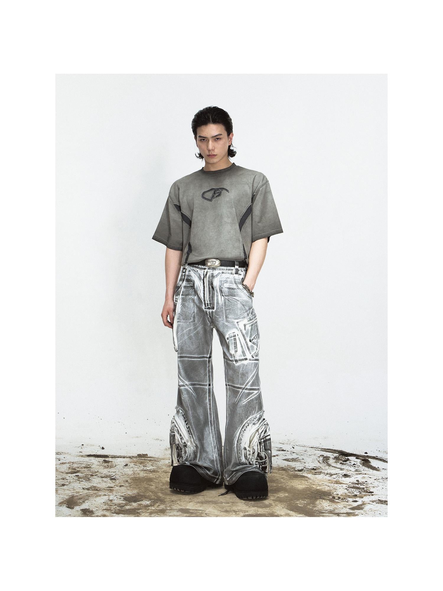 Peoplesense Vintage Wash Loose Fit Wide Leg Denim Jeans Elastic Cotton Casual Pants
