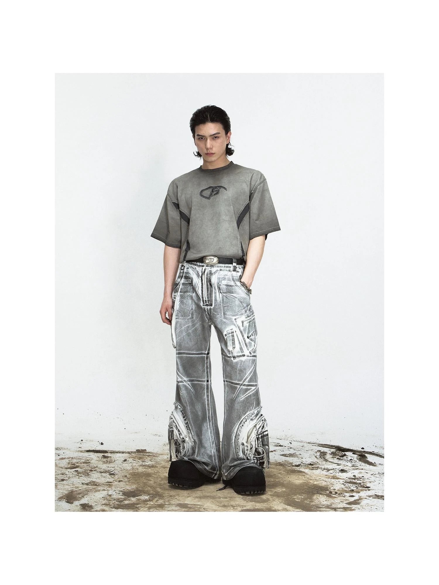 Vintage Wash Loose Fit Wide Leg Denim Jeans Elastic Cotton Casual Pants