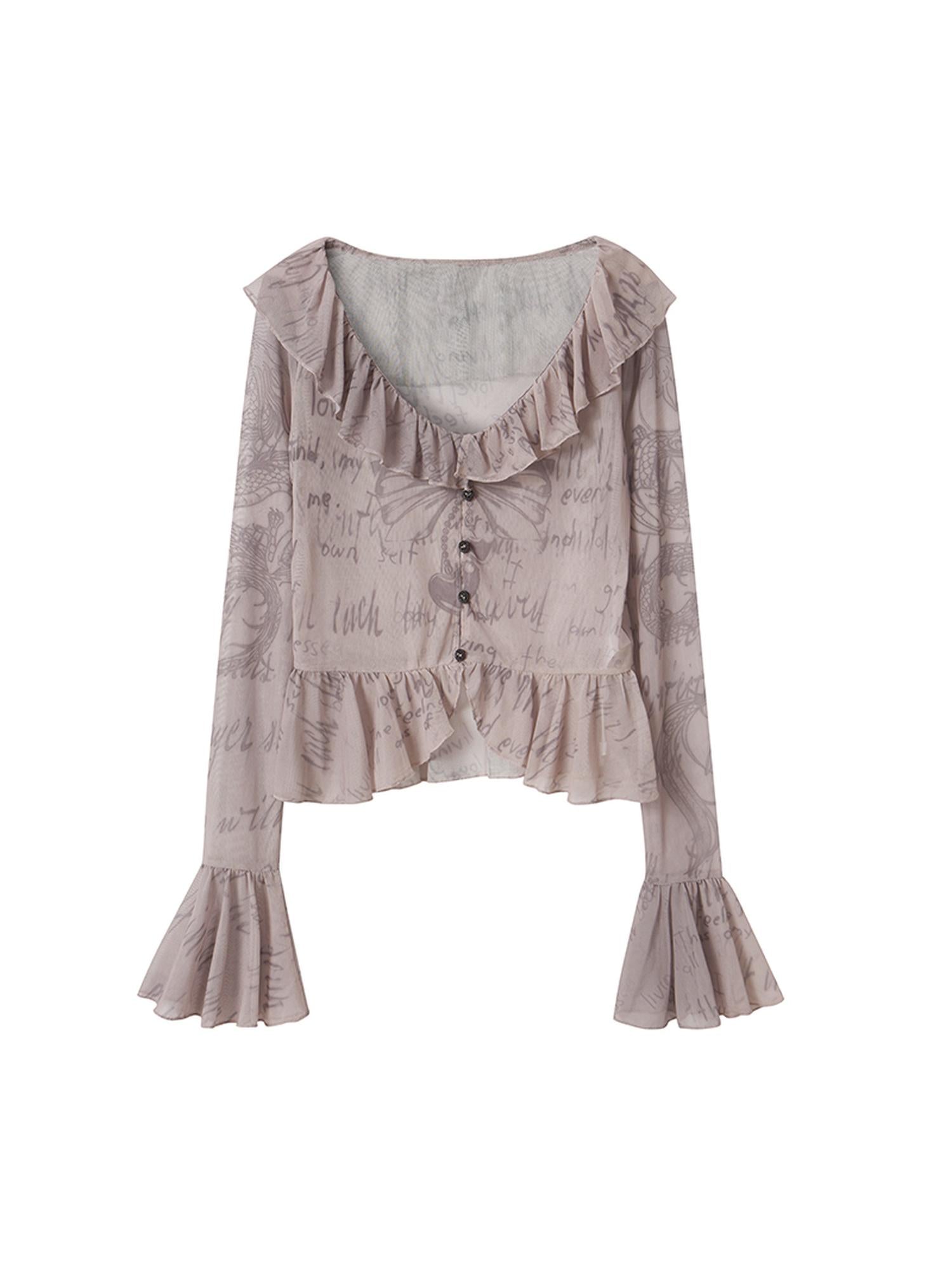 DIDDI MODA Sweet Edge Graffiti Mesh Cardigan