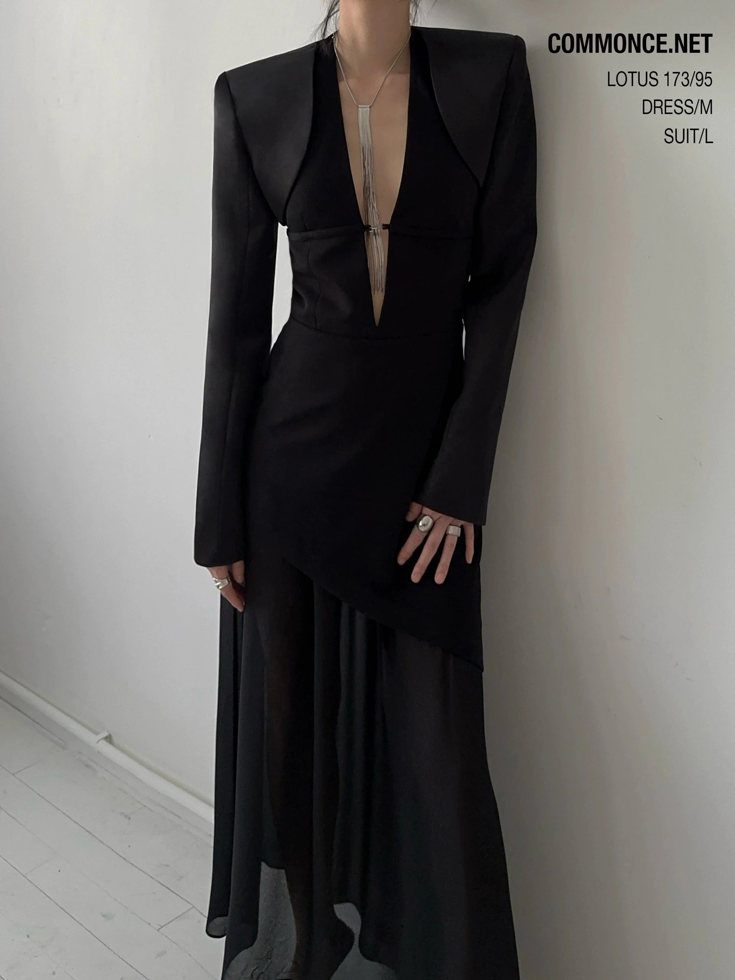 Deep V Asymmetrical Hem Textured Patchwork Dress