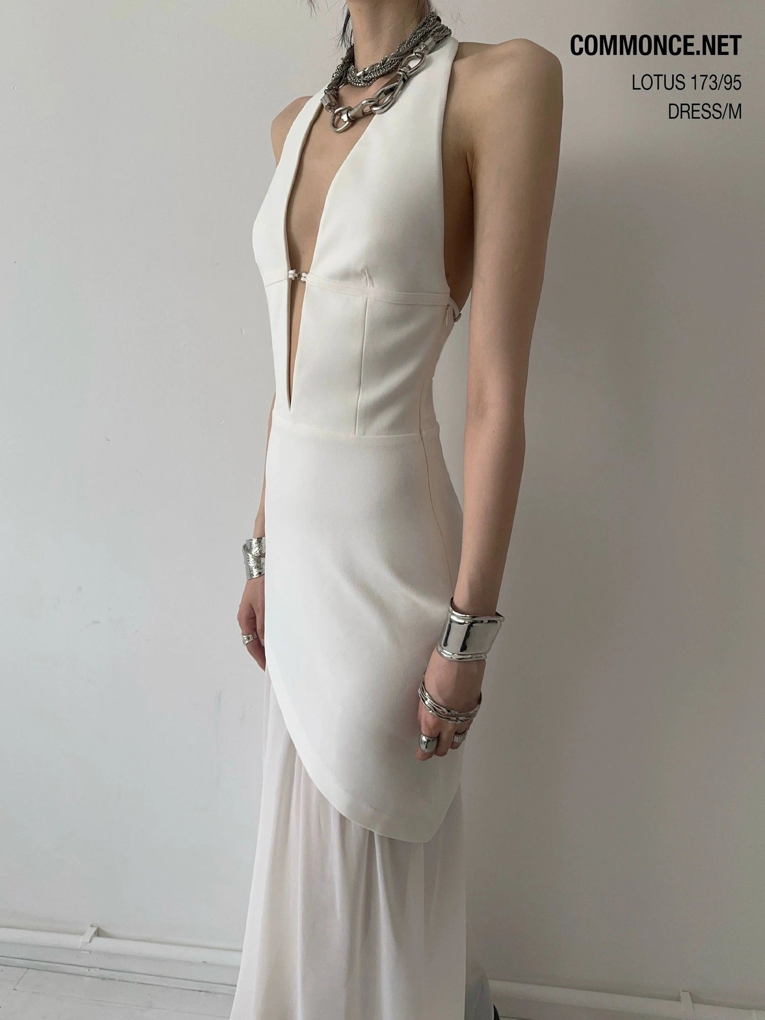 Deep V Asymmetrical Hem Textured Patchwork Dress