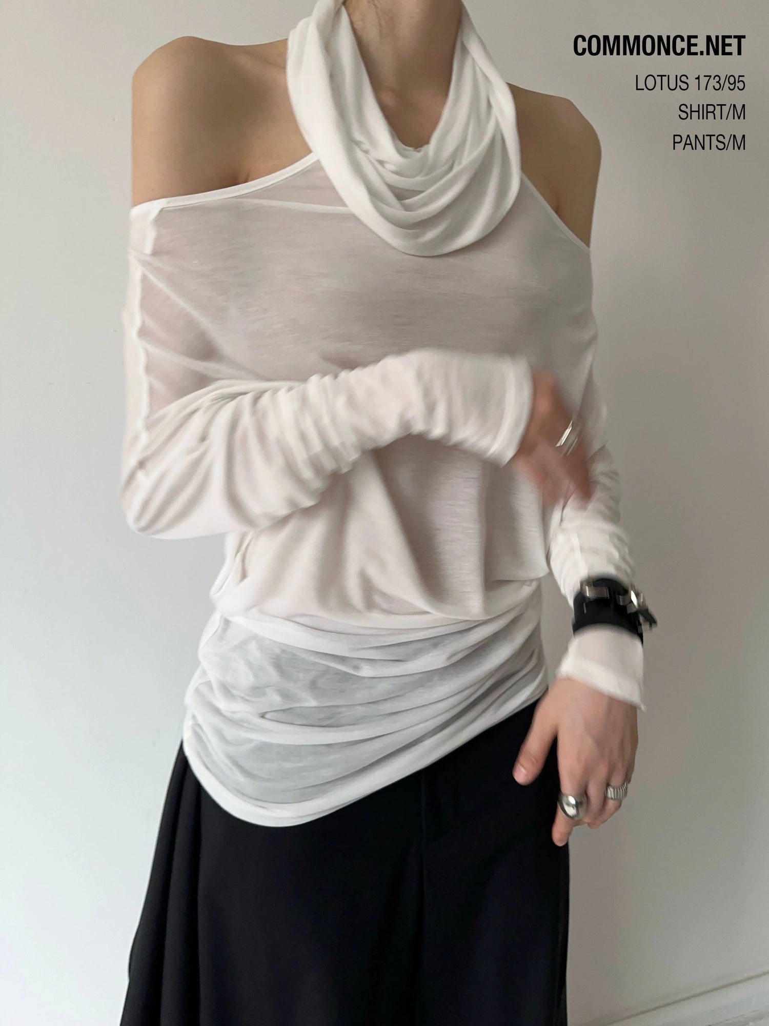 Off Shoulder High Neck Sheer Top With Layered Collar