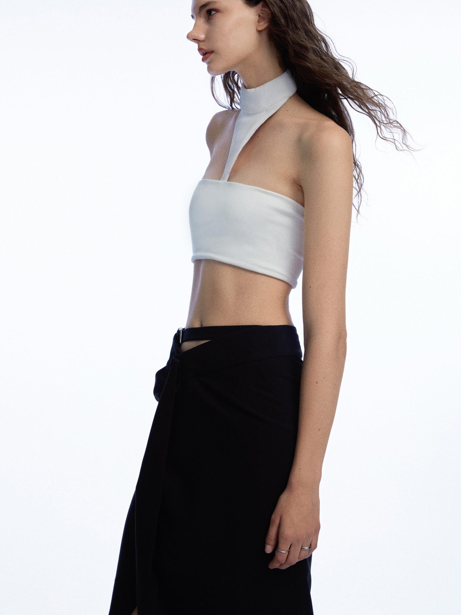 commonce.net Adjustable Belted Asymmetrical Slit Maxi Skirt