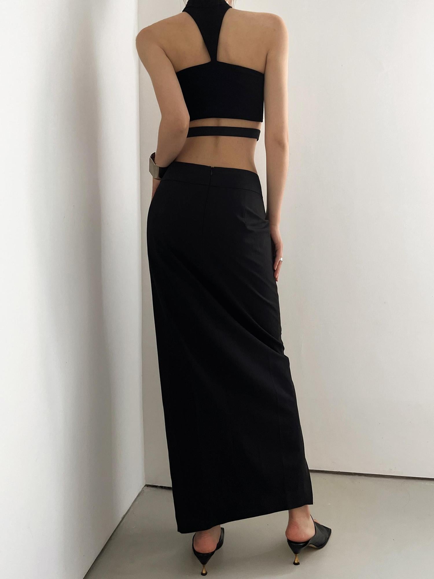 commonce.net Adjustable Belted Asymmetrical Slit Maxi Skirt