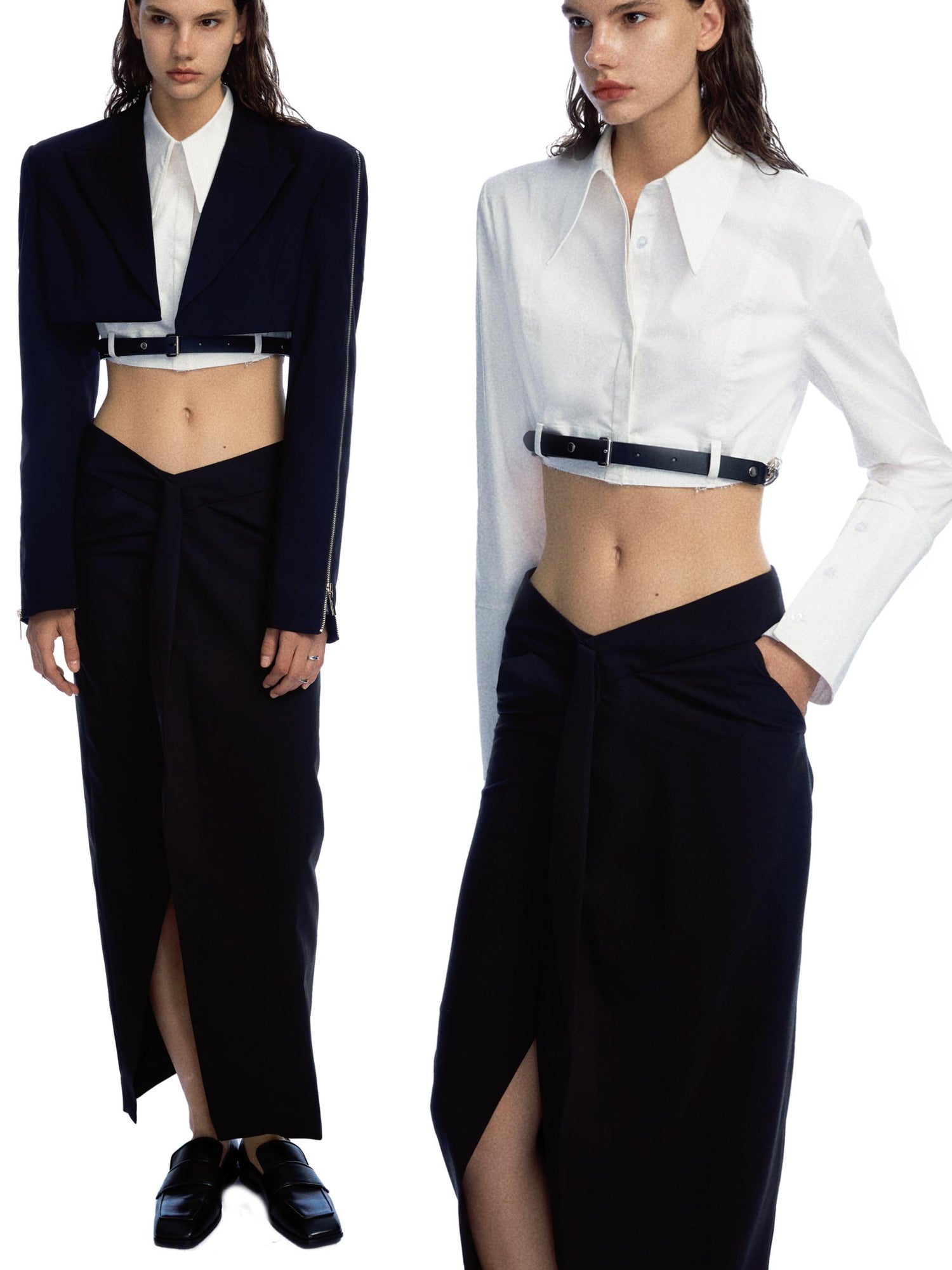 commonce.net Adjustable Belted Asymmetrical Slit Maxi Skirt