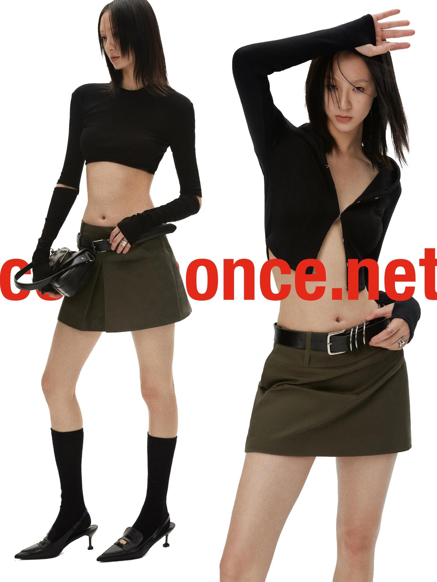 commonce.net Army Green Reversible Short Blazer Skirt With Dual Waist