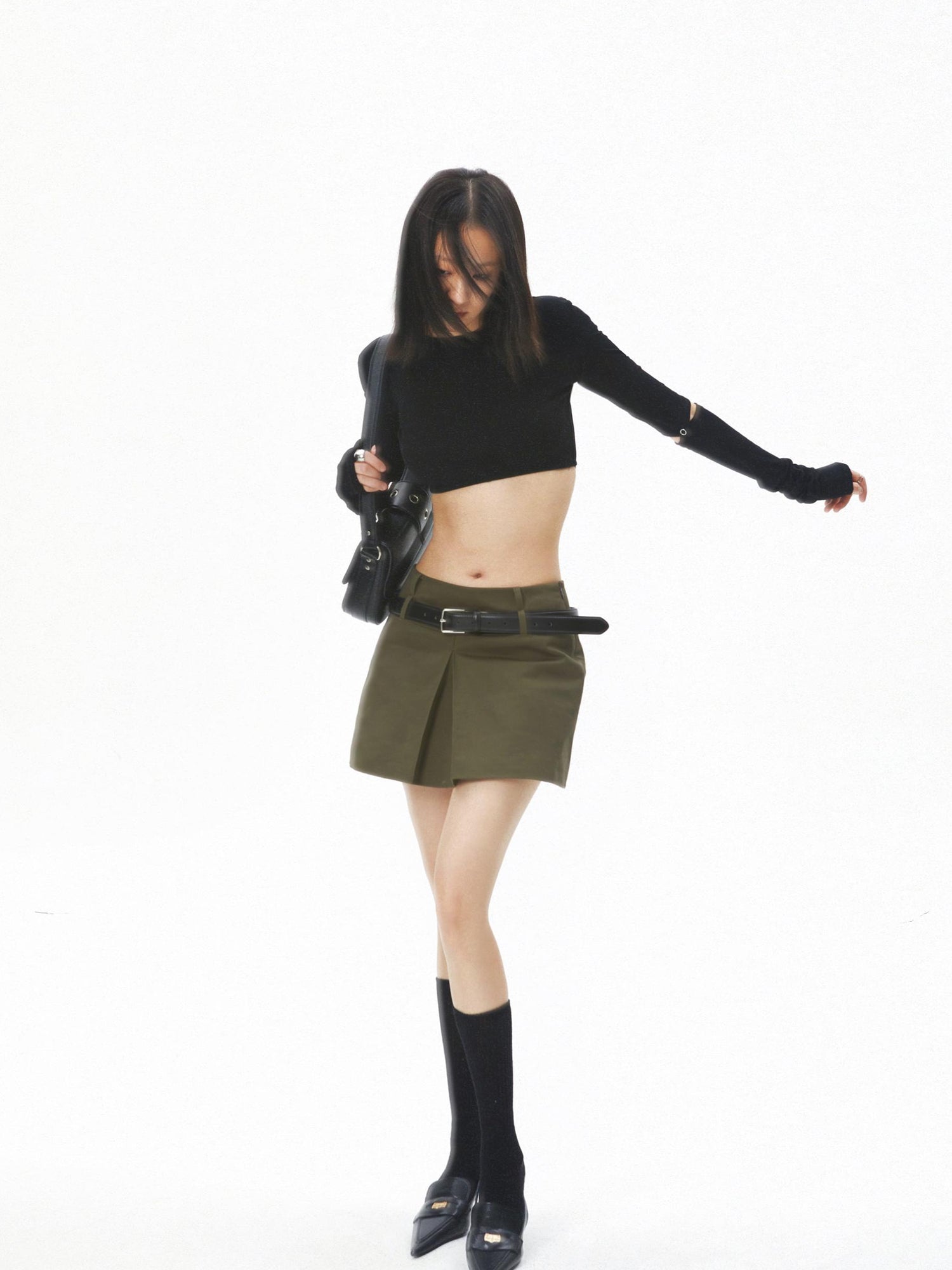 commonce.net Army Green Reversible Short Blazer Skirt With Dual Waist