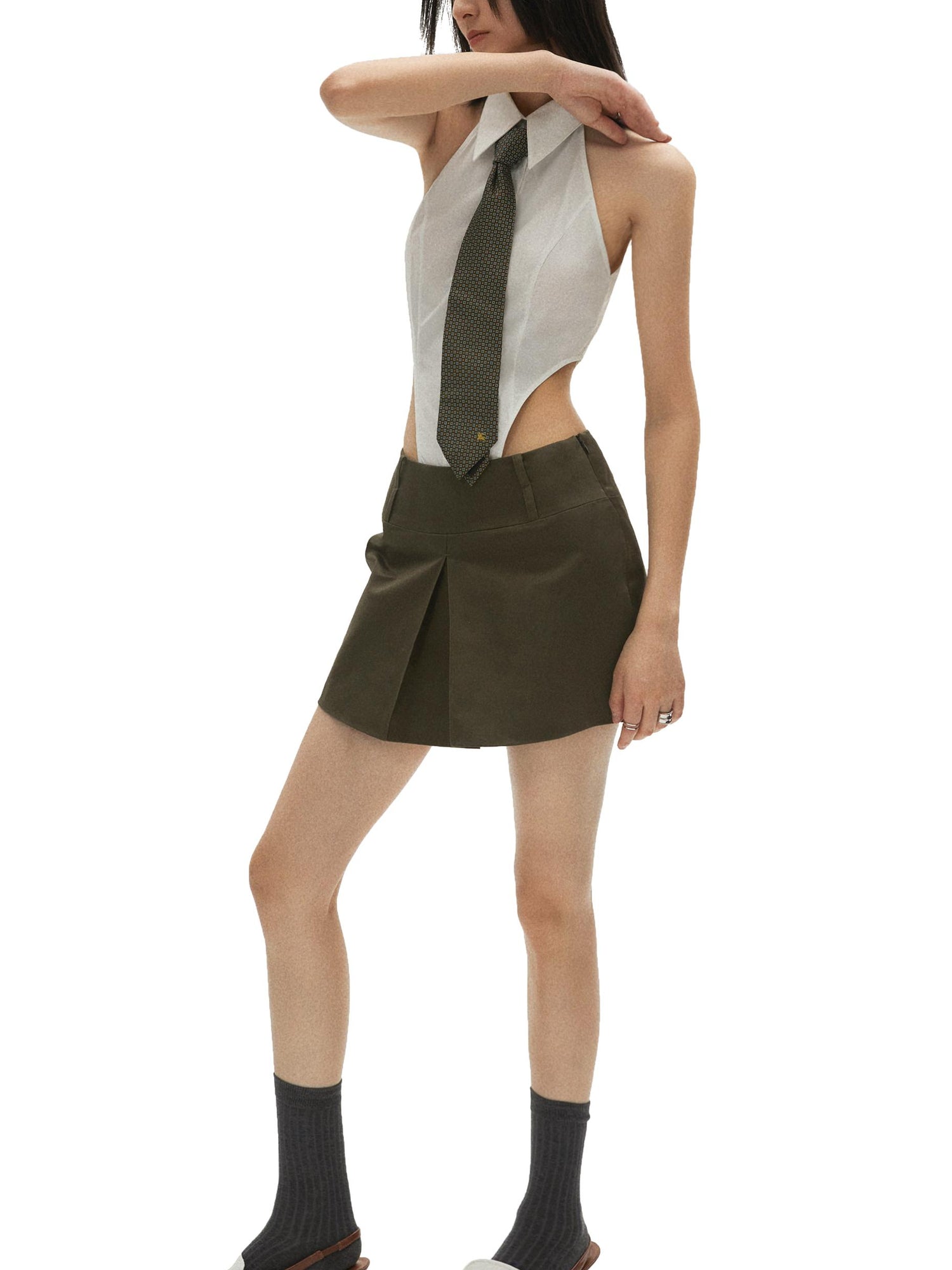 commonce.net Army Green Reversible Short Blazer Skirt With Dual Waist