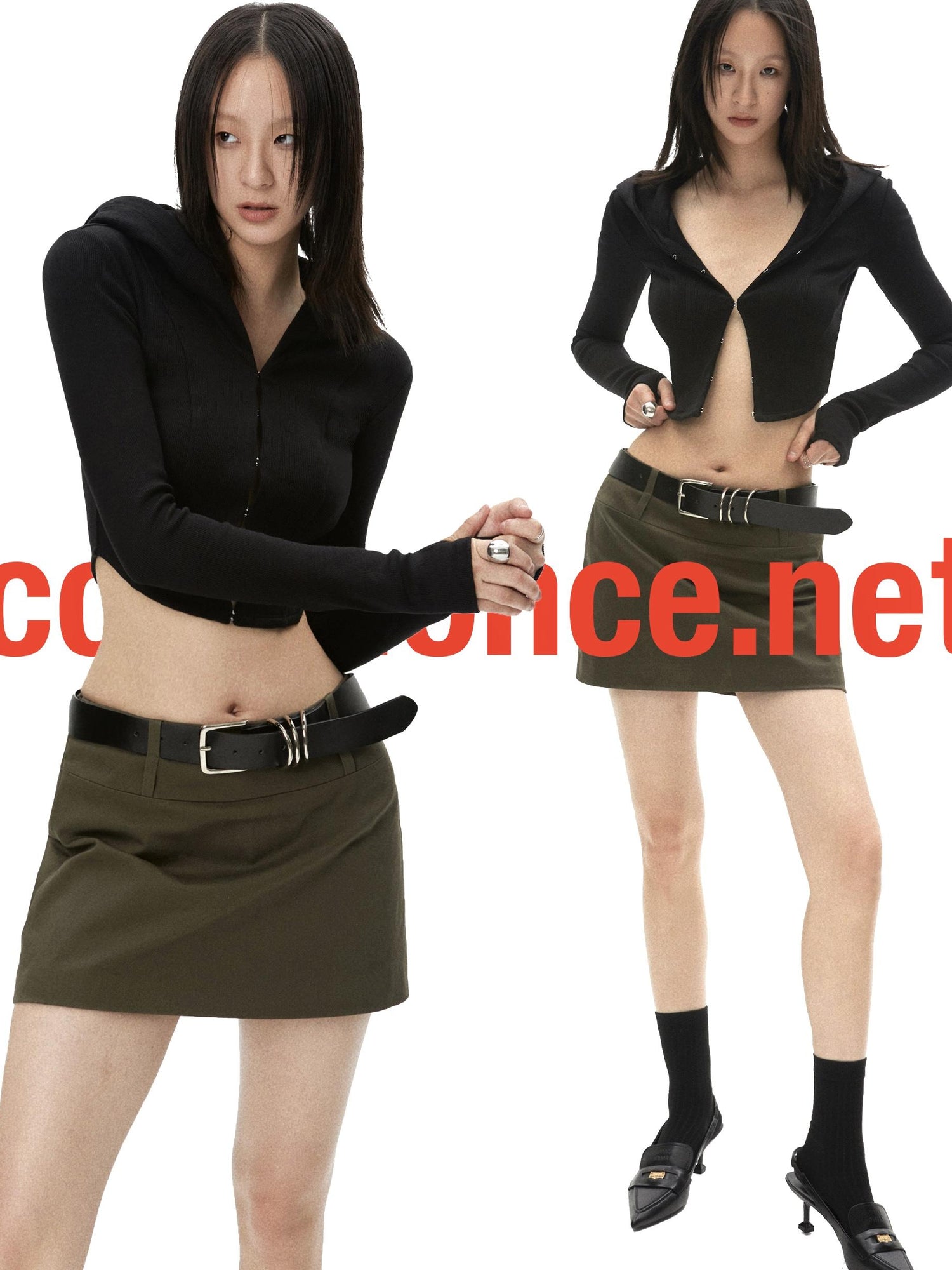 commonce.net Army Green Reversible Short Blazer Skirt With Dual Waist