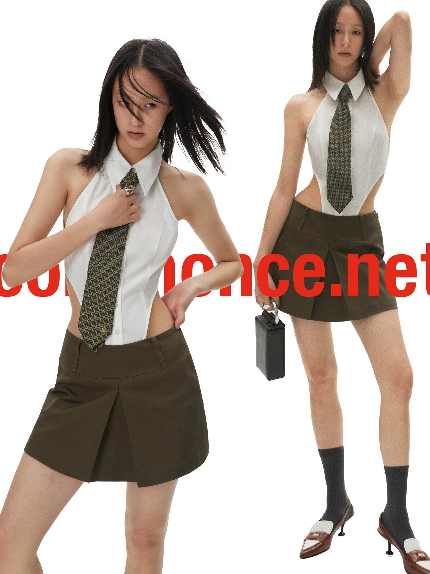 commonce.net Army Green Reversible Short Blazer Skirt With Dual Waist