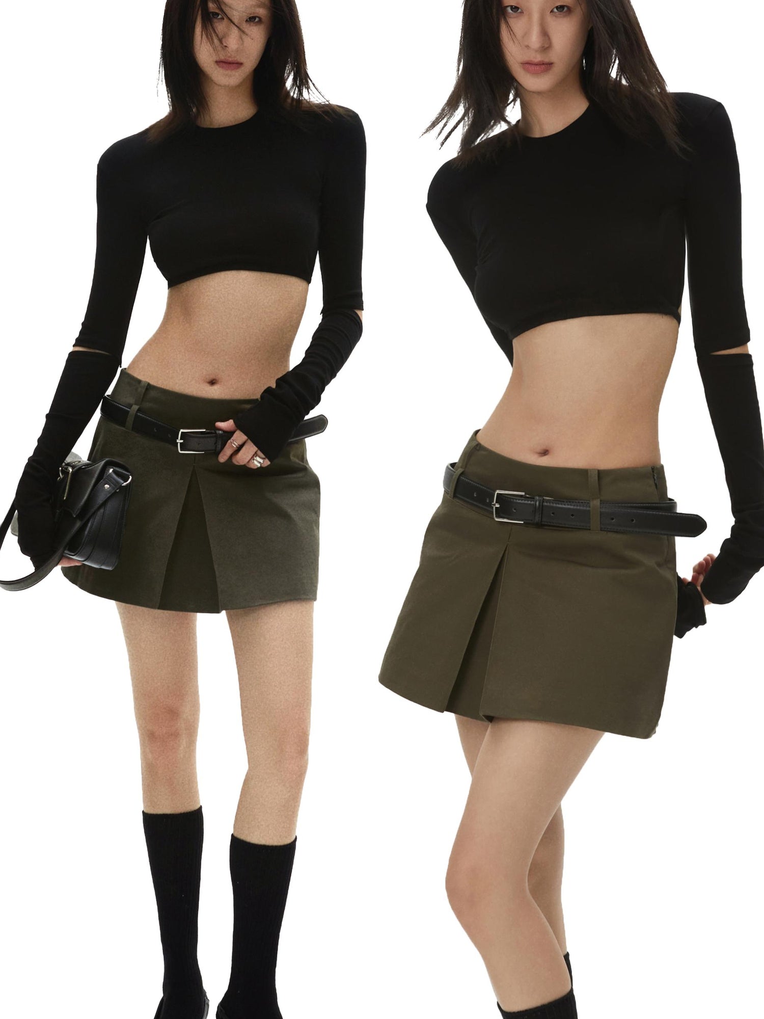 commonce.net Army Green Reversible Short Blazer Skirt With Dual Waist