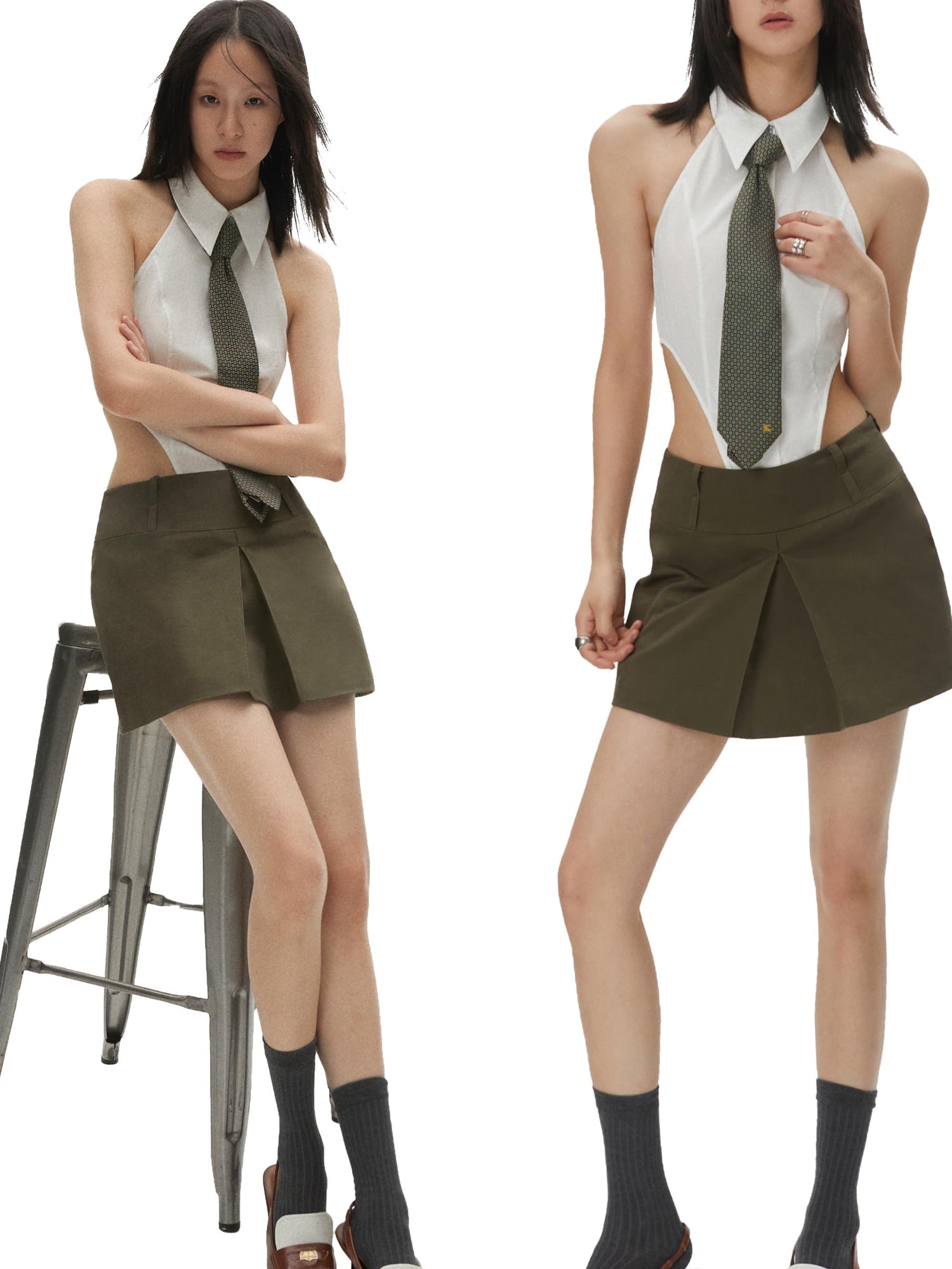 commonce.net Army Green Reversible Short Blazer Skirt With Dual Waist