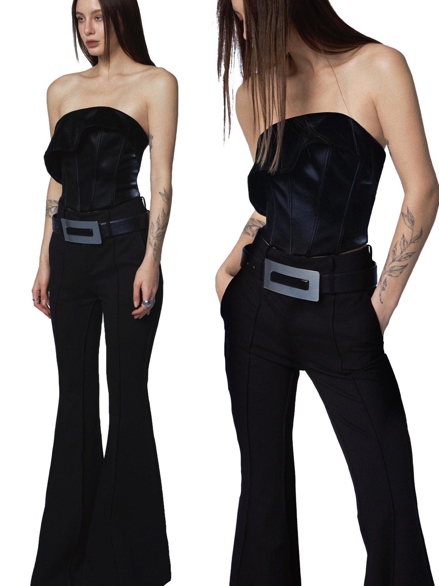 Asymmetric Boned Leather Corset Tube Top