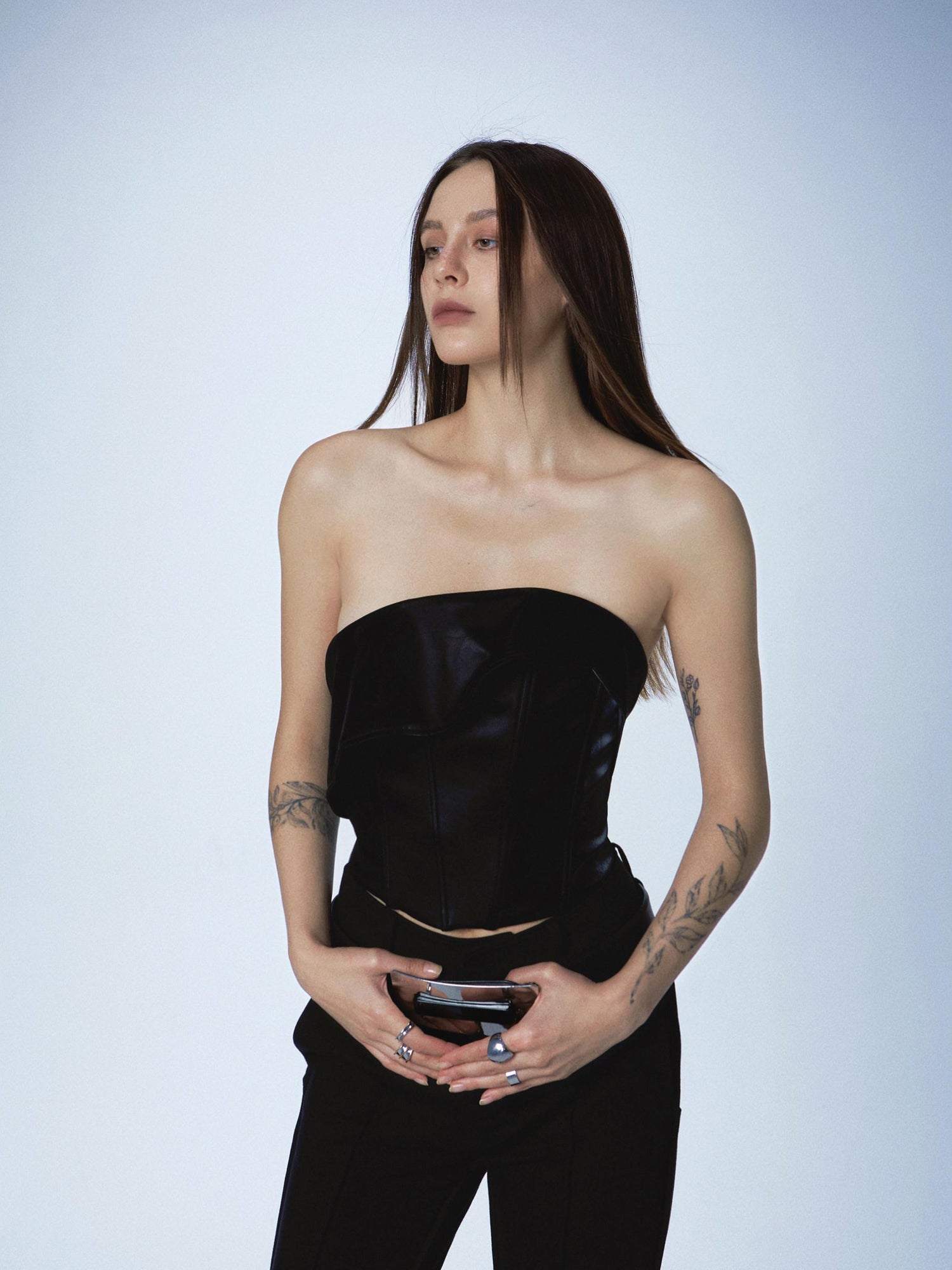 Asymmetric Boned Leather Corset Tube Top