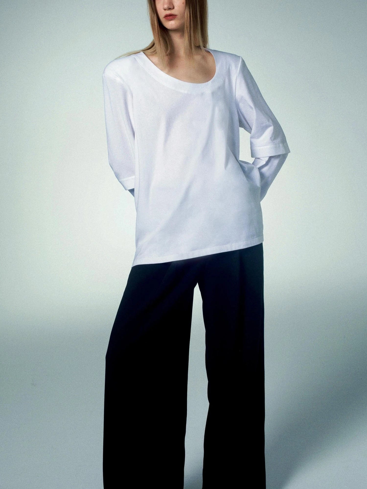 Detachable Asymmetrical Wide Collar T-shirt