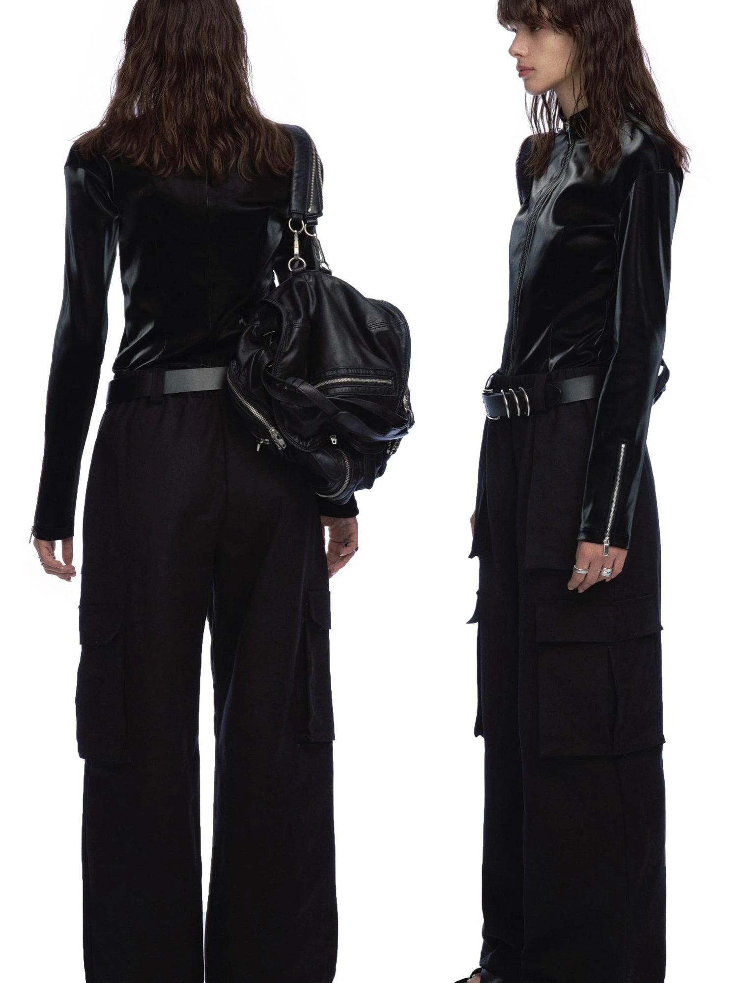 Double Headed Zipped PU Leather Top With Adjustable Fit