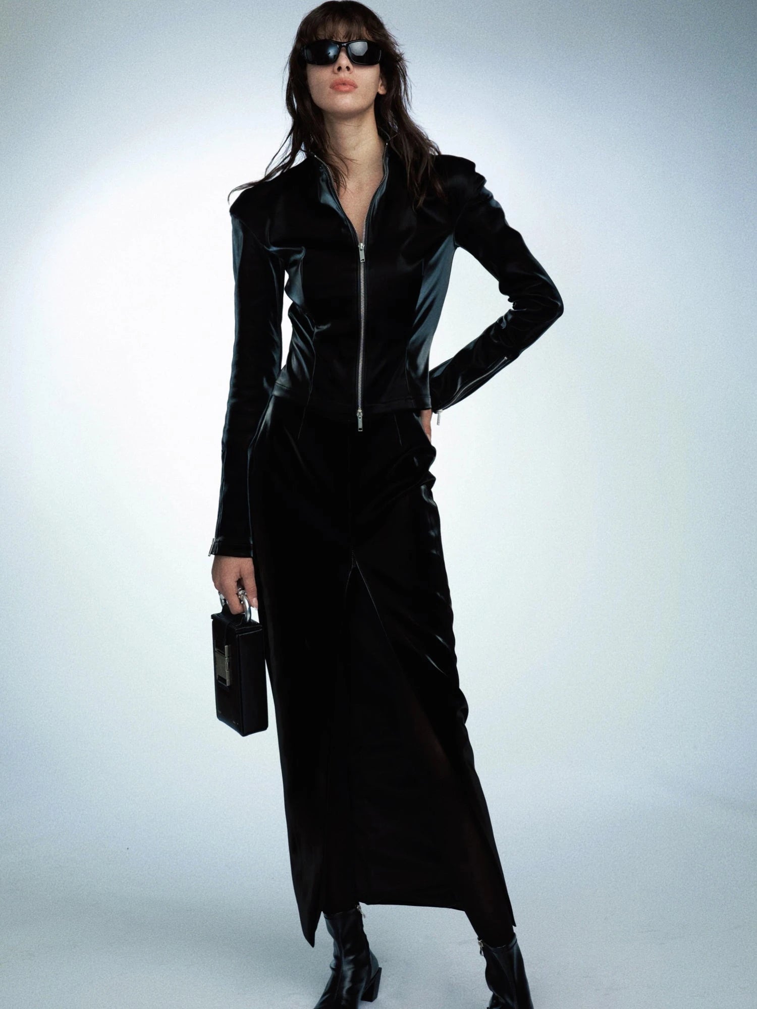 Double Headed Zipped PU Leather Top With Adjustable Fit