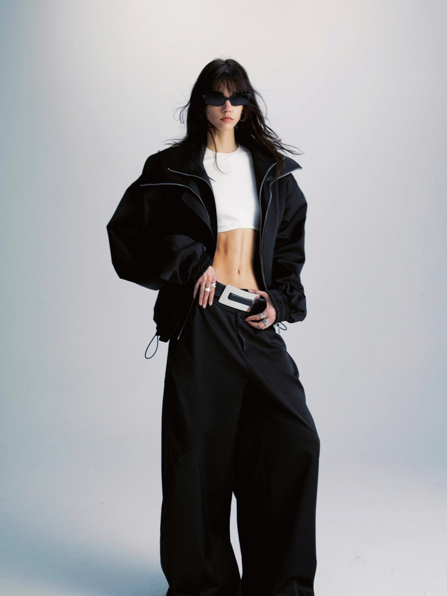 commonce.net Double Zipper Oversized Drawstring Jacket