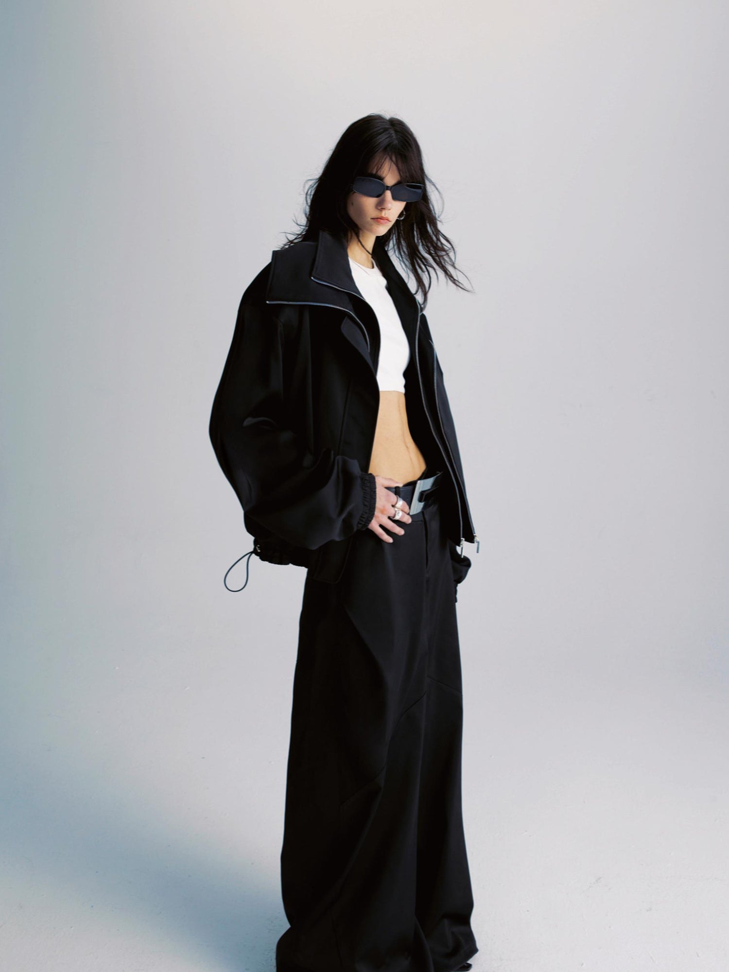 commonce.net Double Zipper Oversized Drawstring Jacket