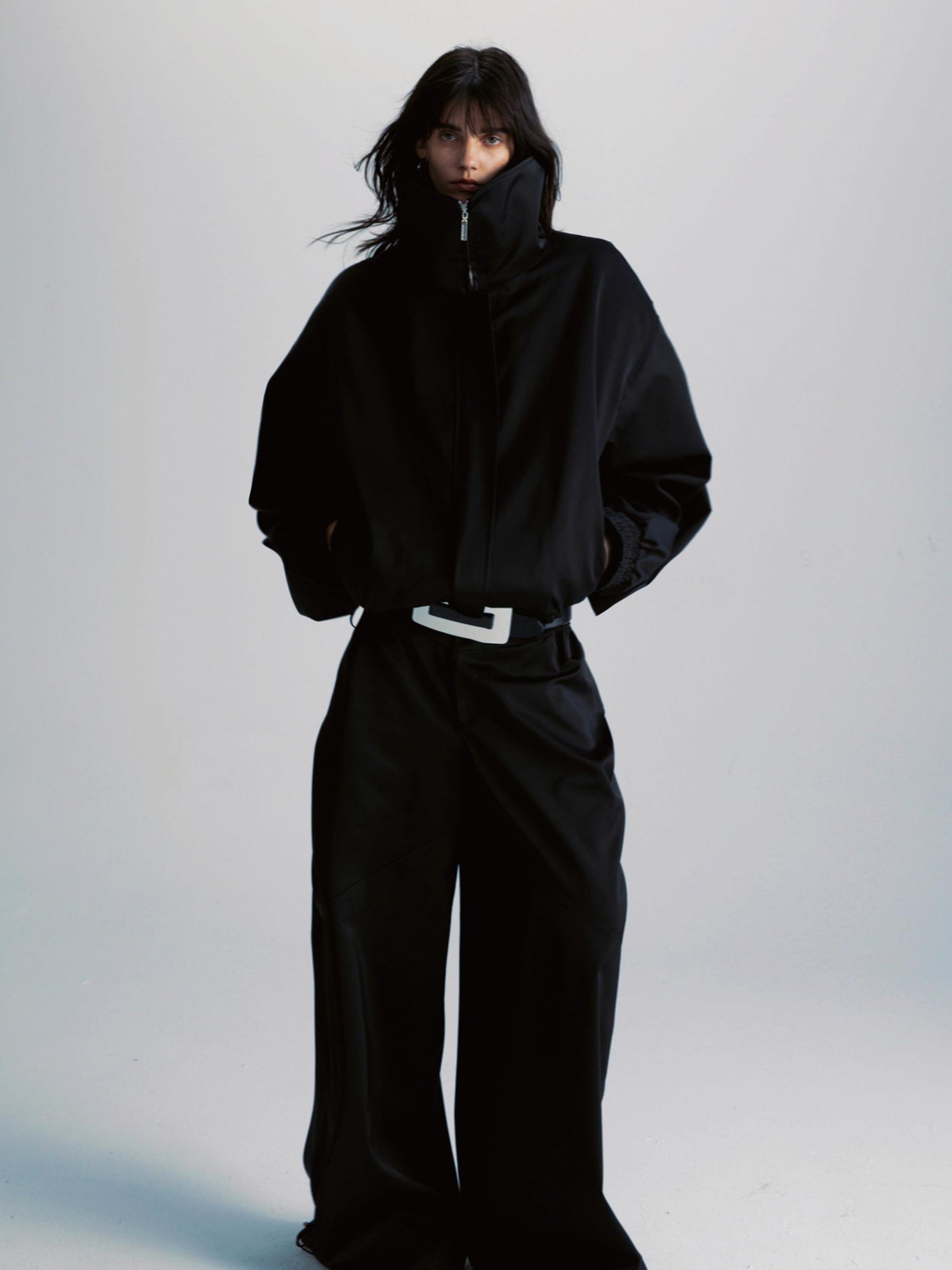 commonce.net Double Zipper Oversized Drawstring Jacket
