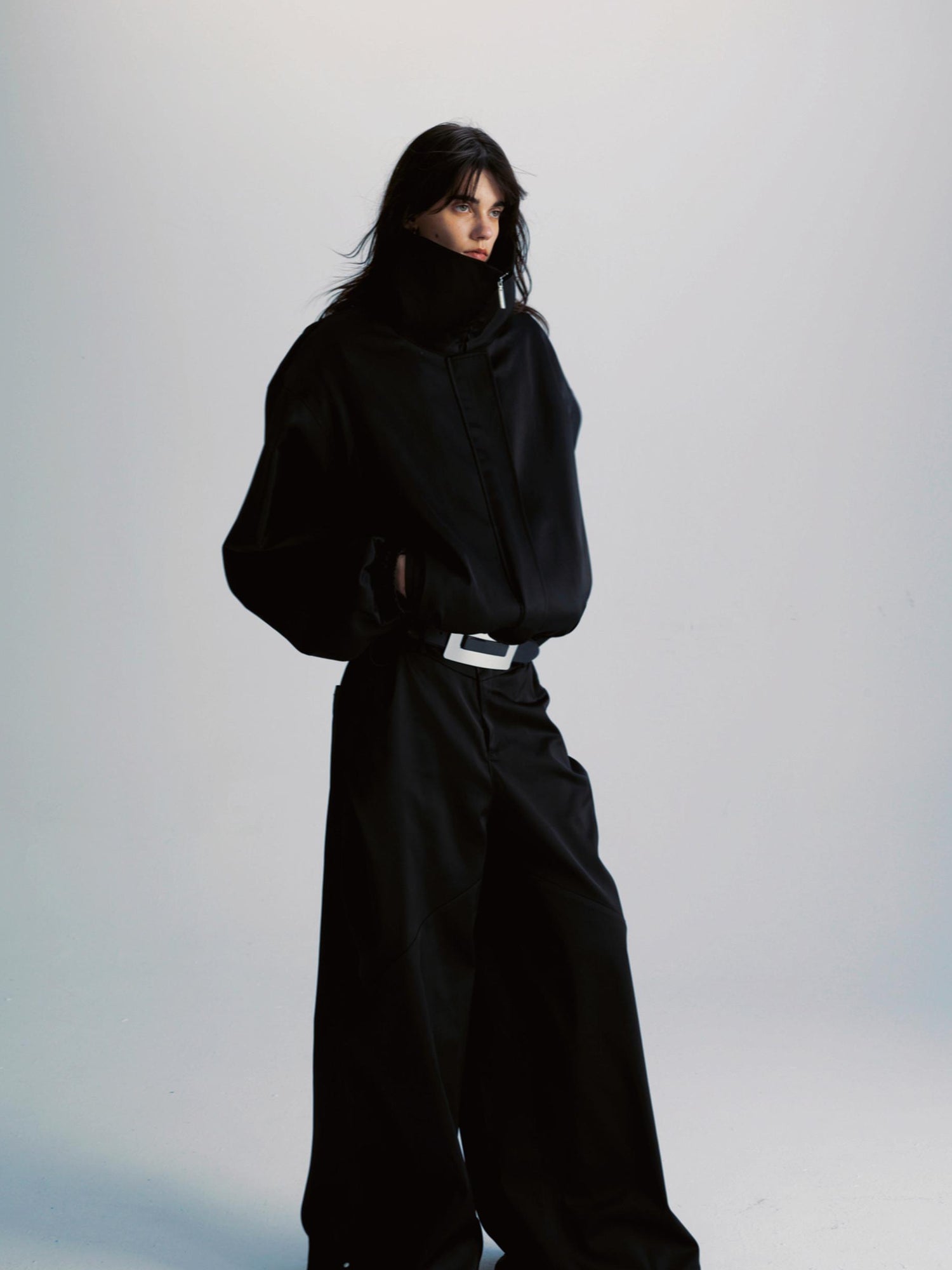 commonce.net Double Zipper Oversized Drawstring Jacket