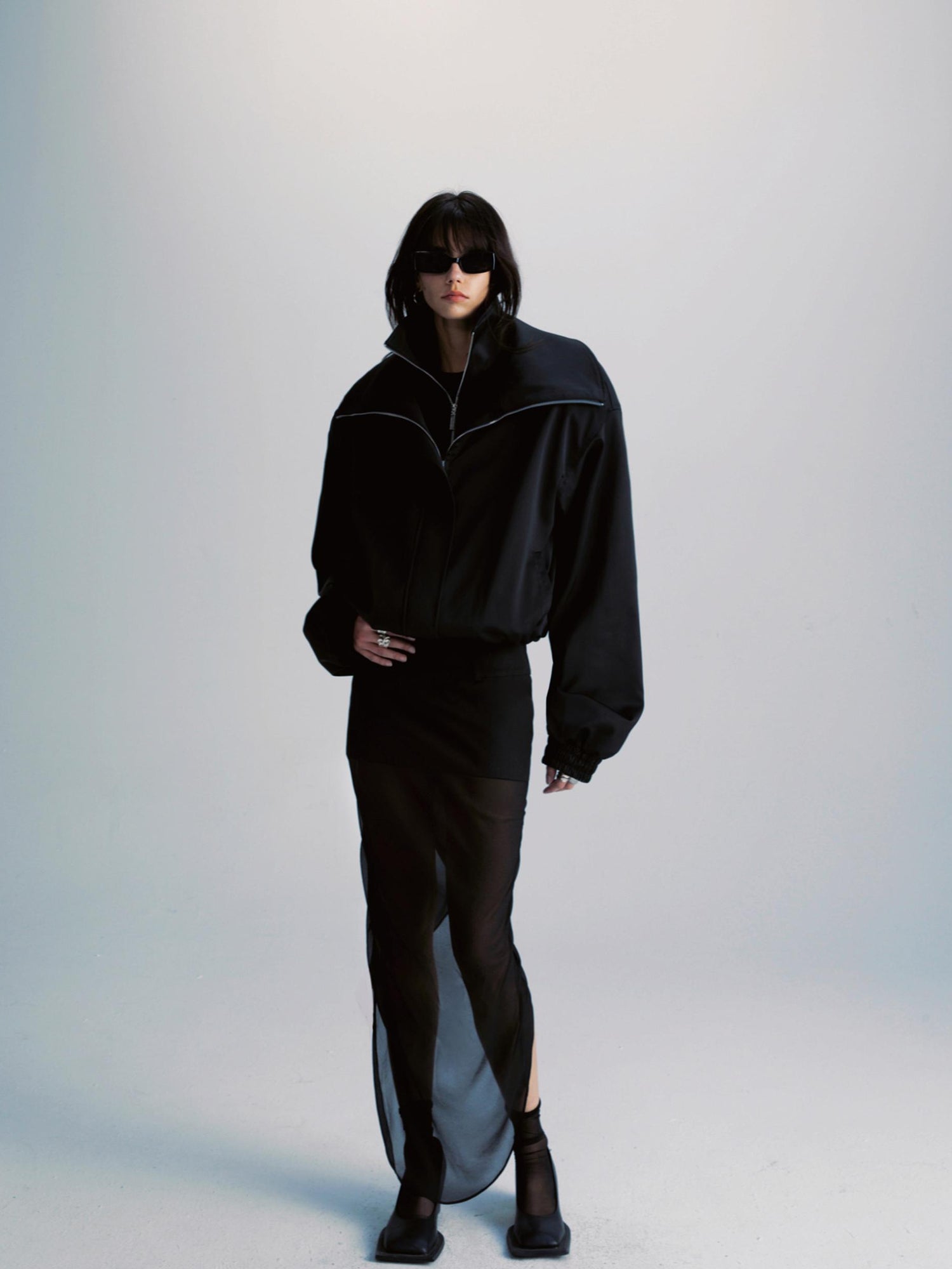 commonce.net Double Zipper Oversized Drawstring Jacket