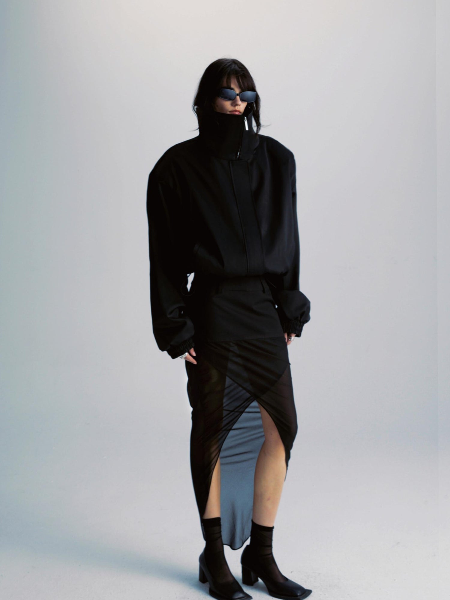 commonce.net Double Zipper Oversized Drawstring Jacket