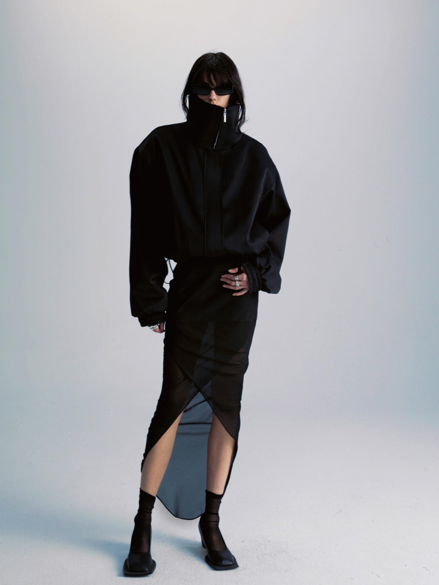 commonce.net Double Zipper Oversized Drawstring Jacket