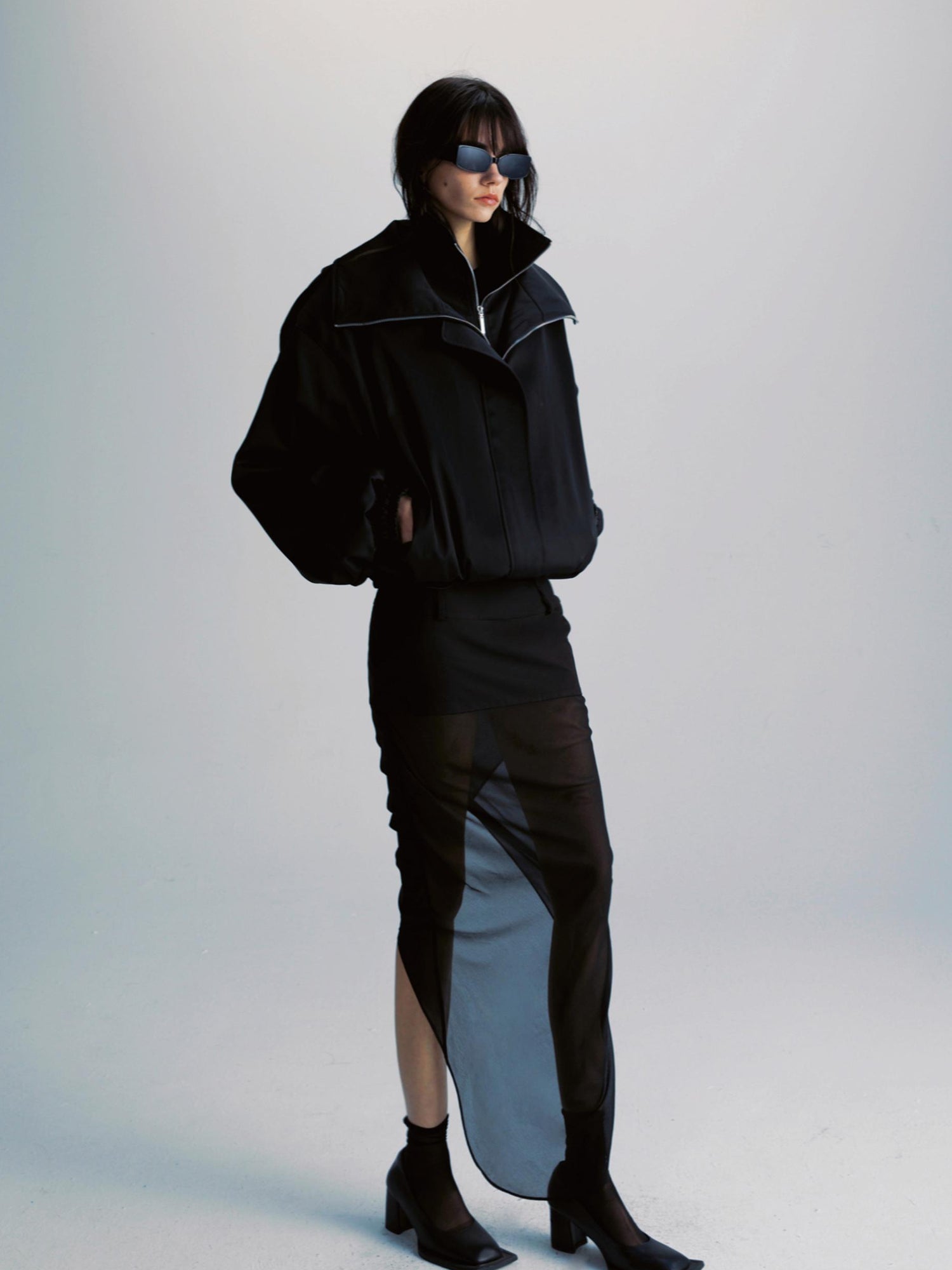 commonce.net Double Zipper Oversized Drawstring Jacket