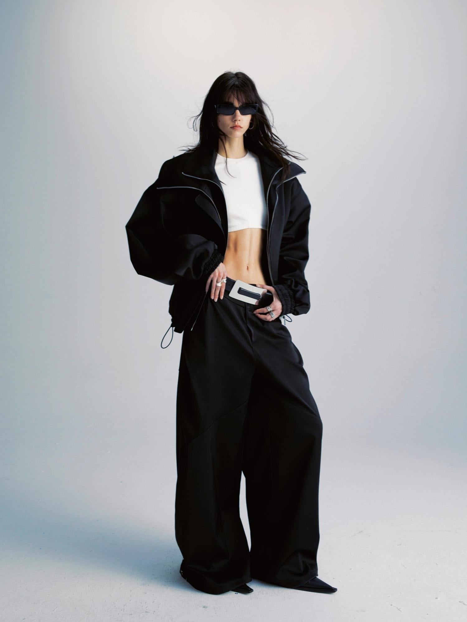 commonce.net Double Zipper Oversized Drawstring Jacket