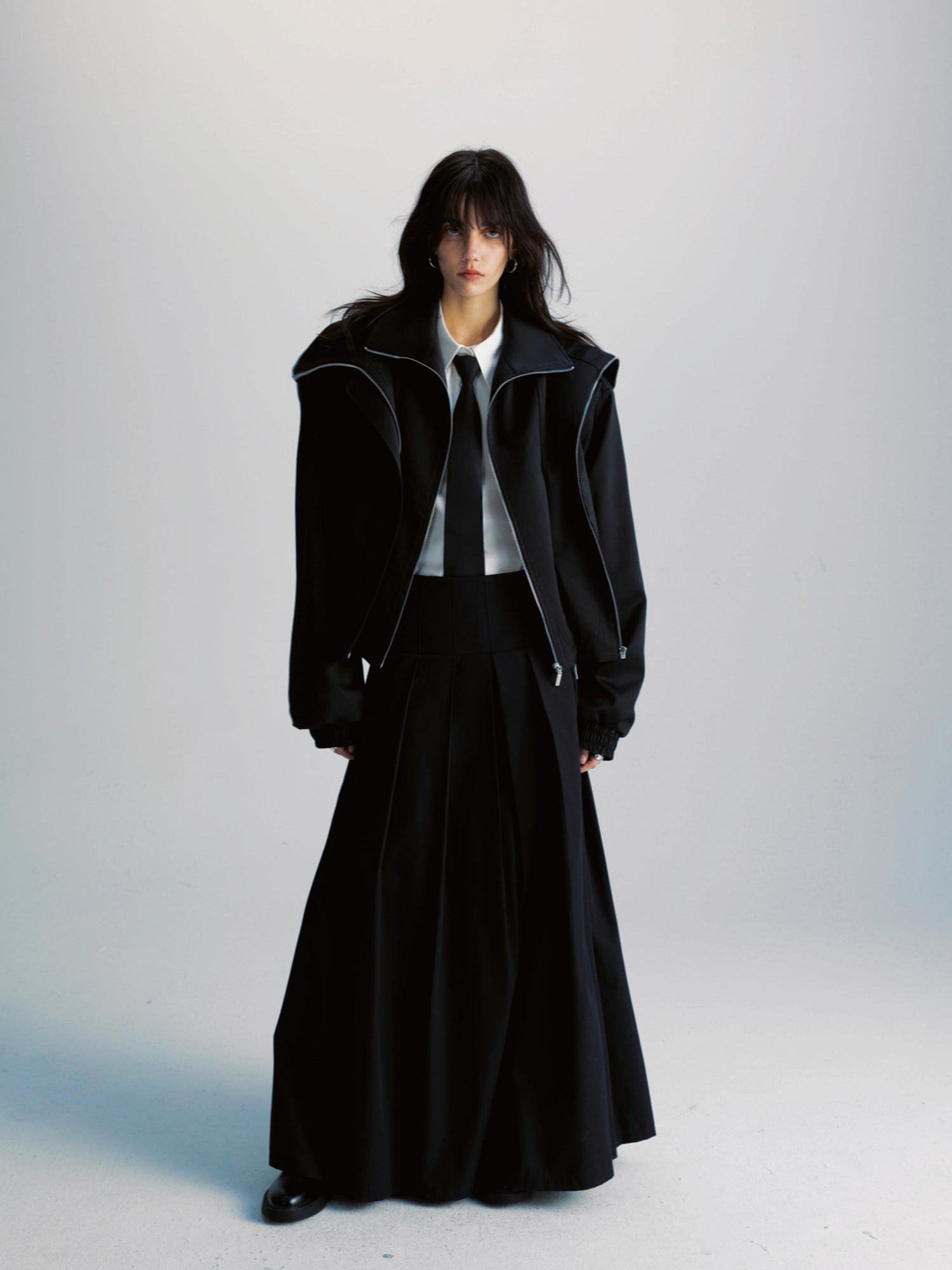 commonce.net Double Zipper Oversized Drawstring Jacket
