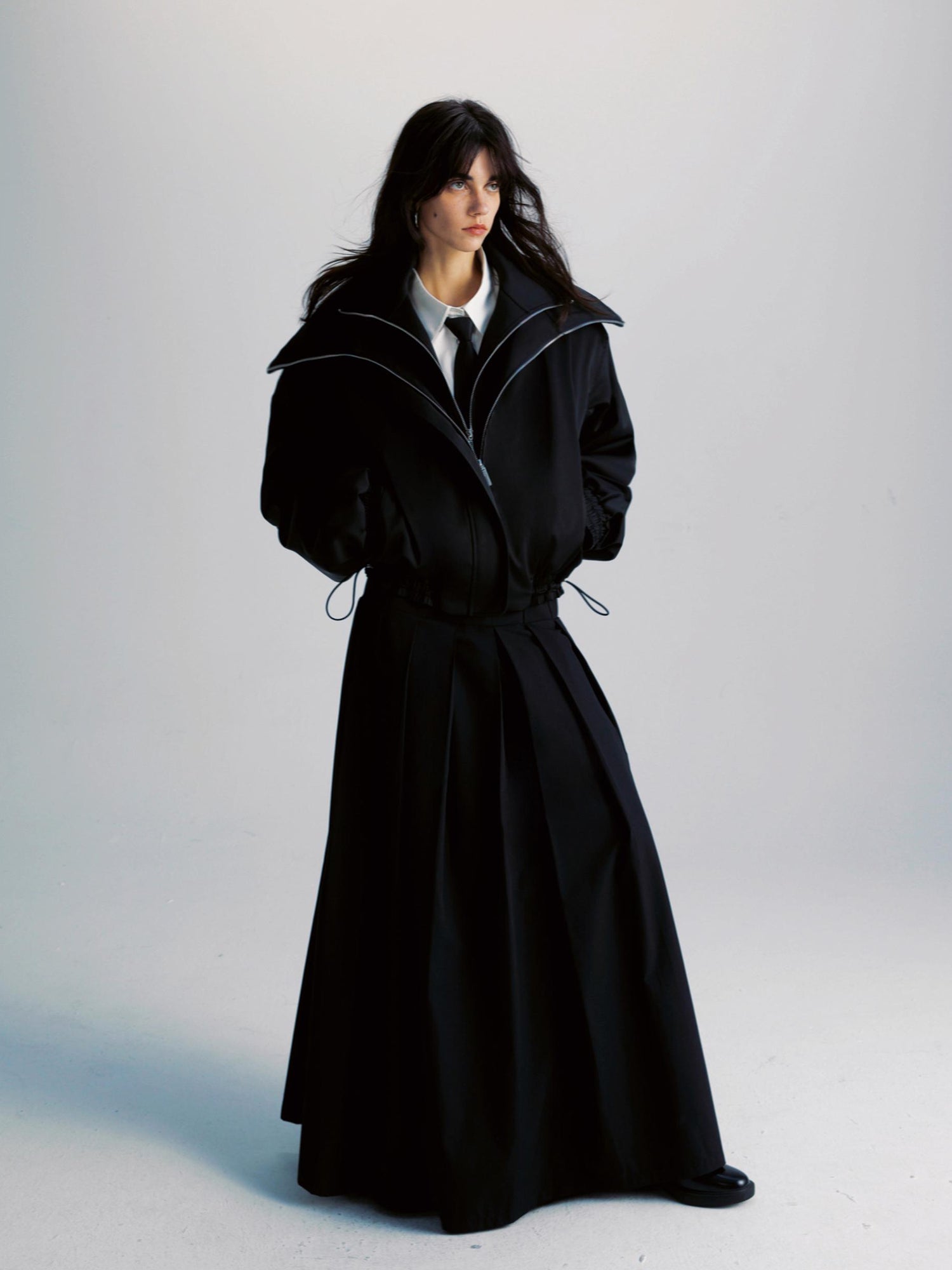 commonce.net Double Zipper Oversized Drawstring Jacket