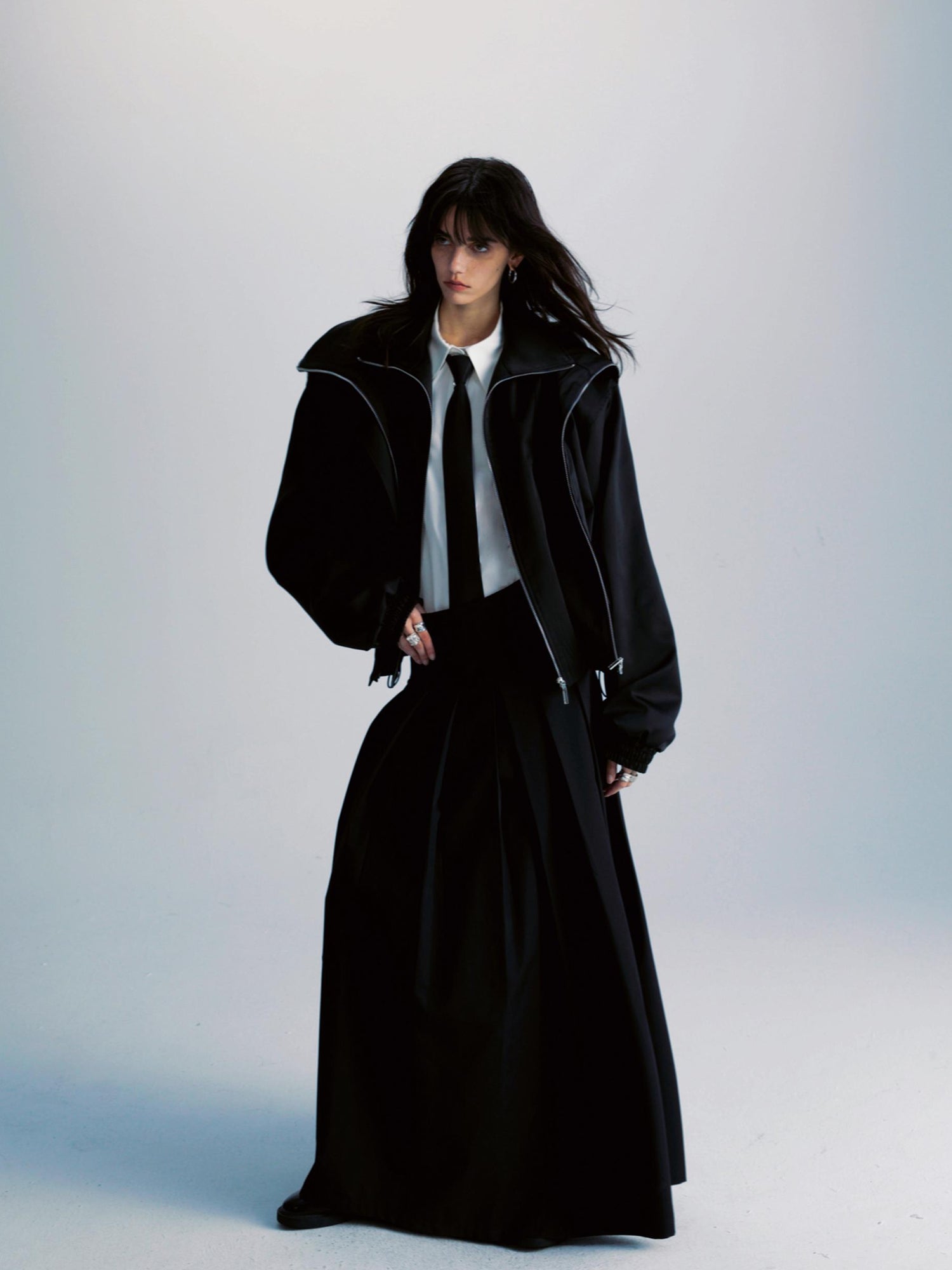 commonce.net Double Zipper Oversized Drawstring Jacket