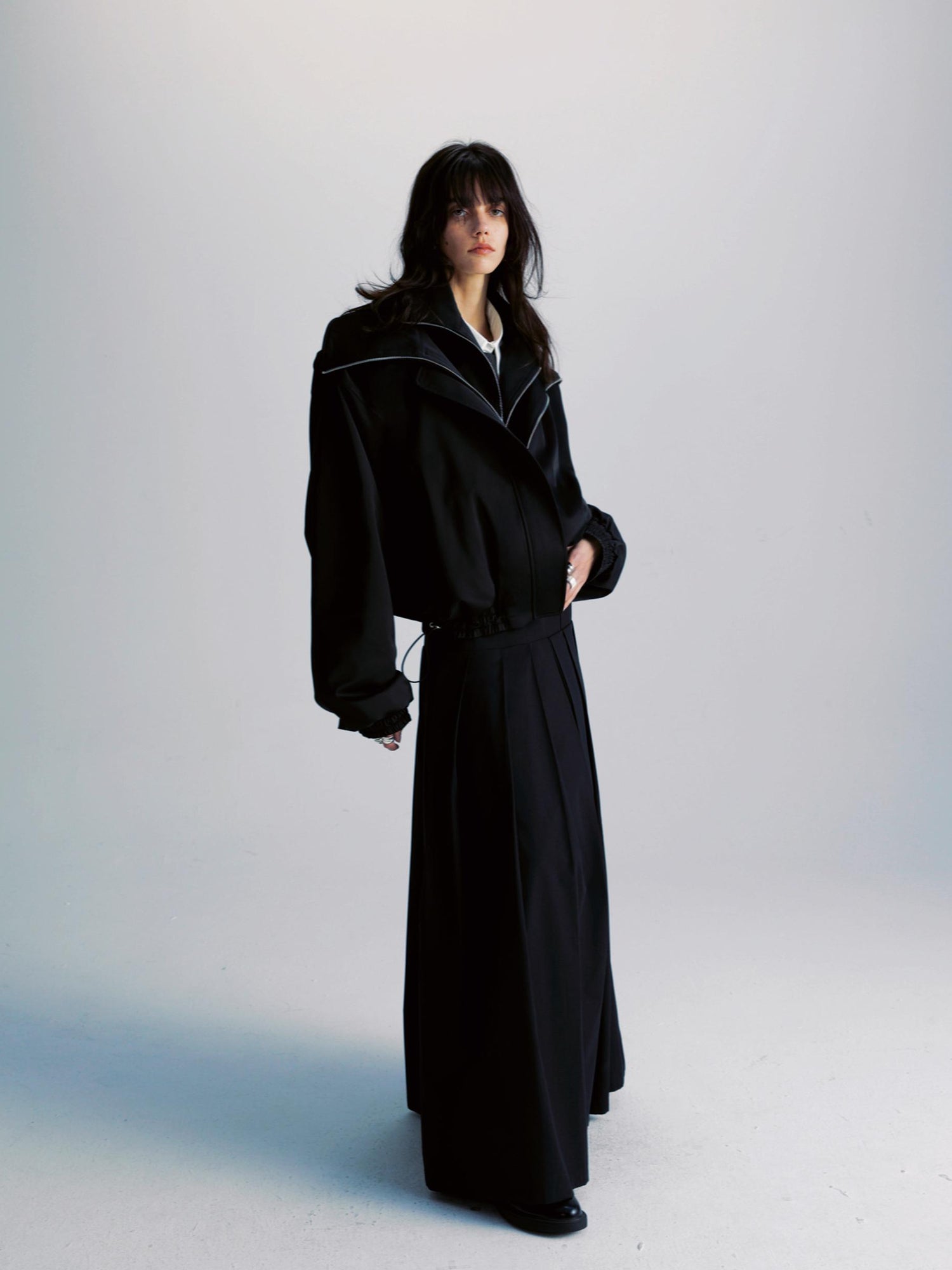 commonce.net Double Zipper Oversized Drawstring Jacket